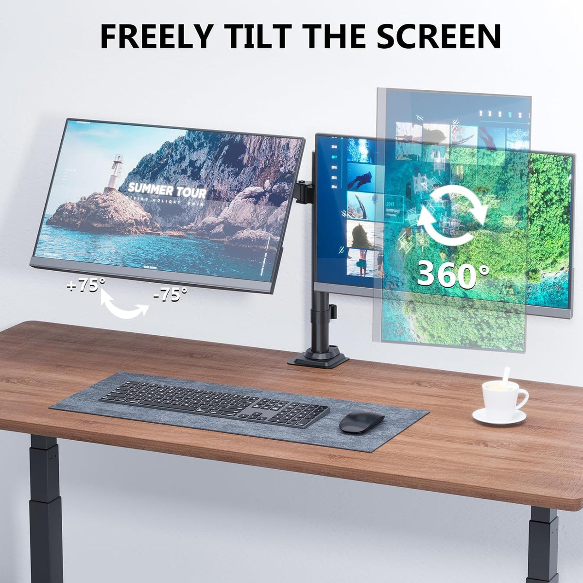 WALI Articulating Dual Monitor Stand for 13-32 inch Screens, 22 lbs per Arm