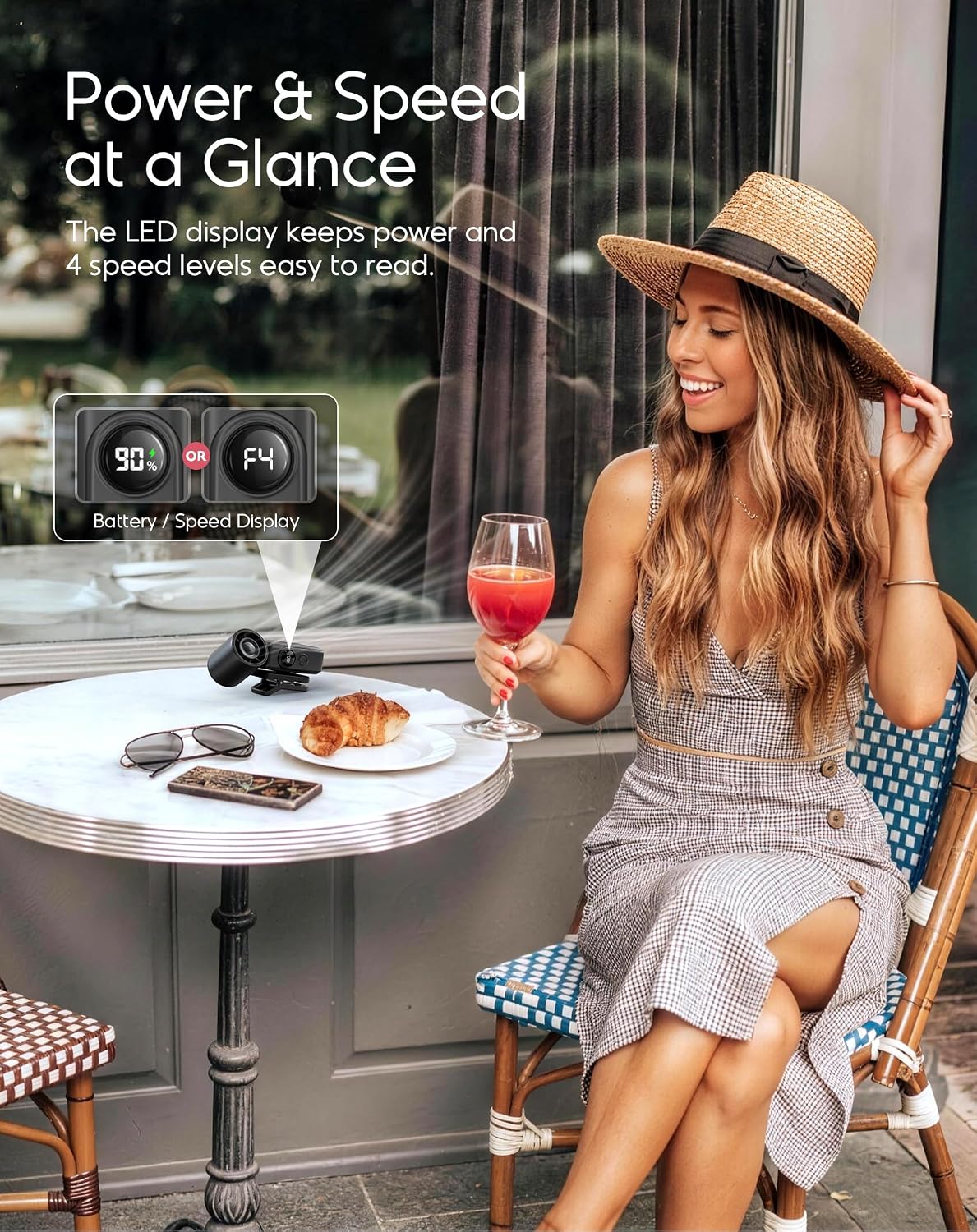 Clip-On Portable Fan for Strollers, 13500RPM Mini Handheld Turbo Travel Fan | Rechargeable 360° Rotatable, LED Display, 4 Gear High Speed Turbo, Travel Cruise Concert Office Makeup Ideal, Women Men Gifts