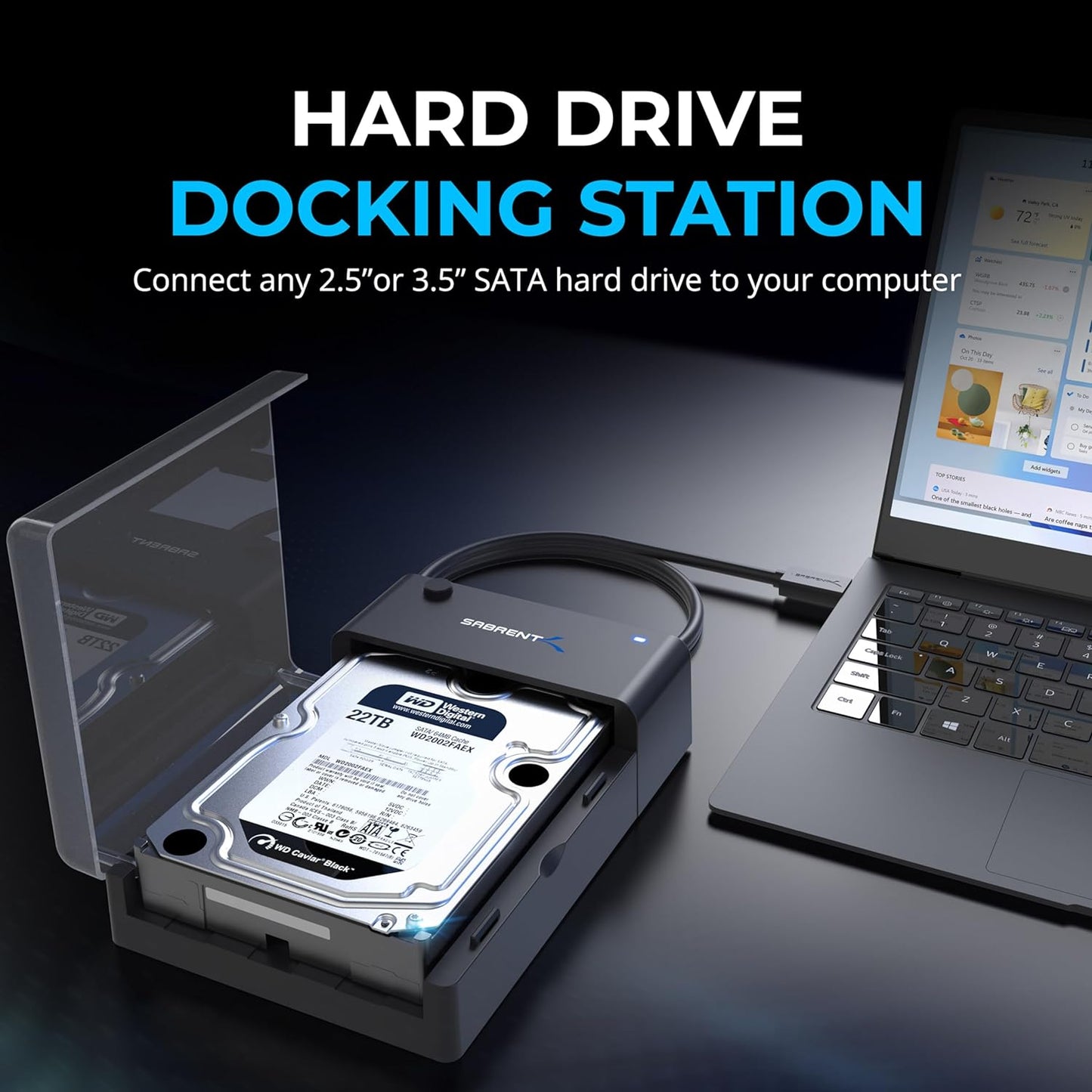 Sabrent USB 3.0 to SATA Hard Drive Docking Station, 2.5/3.5in (EC-DFLT) | Lay-flat dock for 2.5"/3.5" HDD & SSD; UASP 5Gbps; USB-powered; supports SATA I/II/III; hard drive reader; hdd enclosure