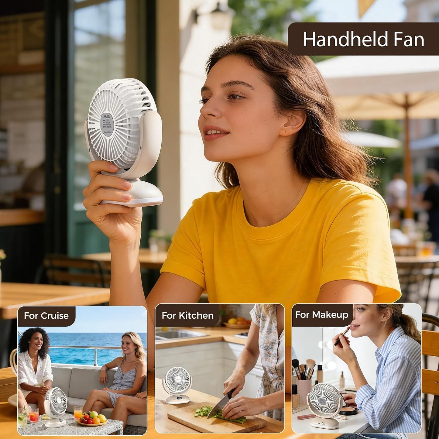 TriPole Desk Fan Small Quiet, Rechargeable Mini Portable Fan with LED Light | 31H Runtime, Digital Display, Night Light, 4 Speeds, Battery Operated Fan for Bedroom Sleeping Office Travel Camping Cruise