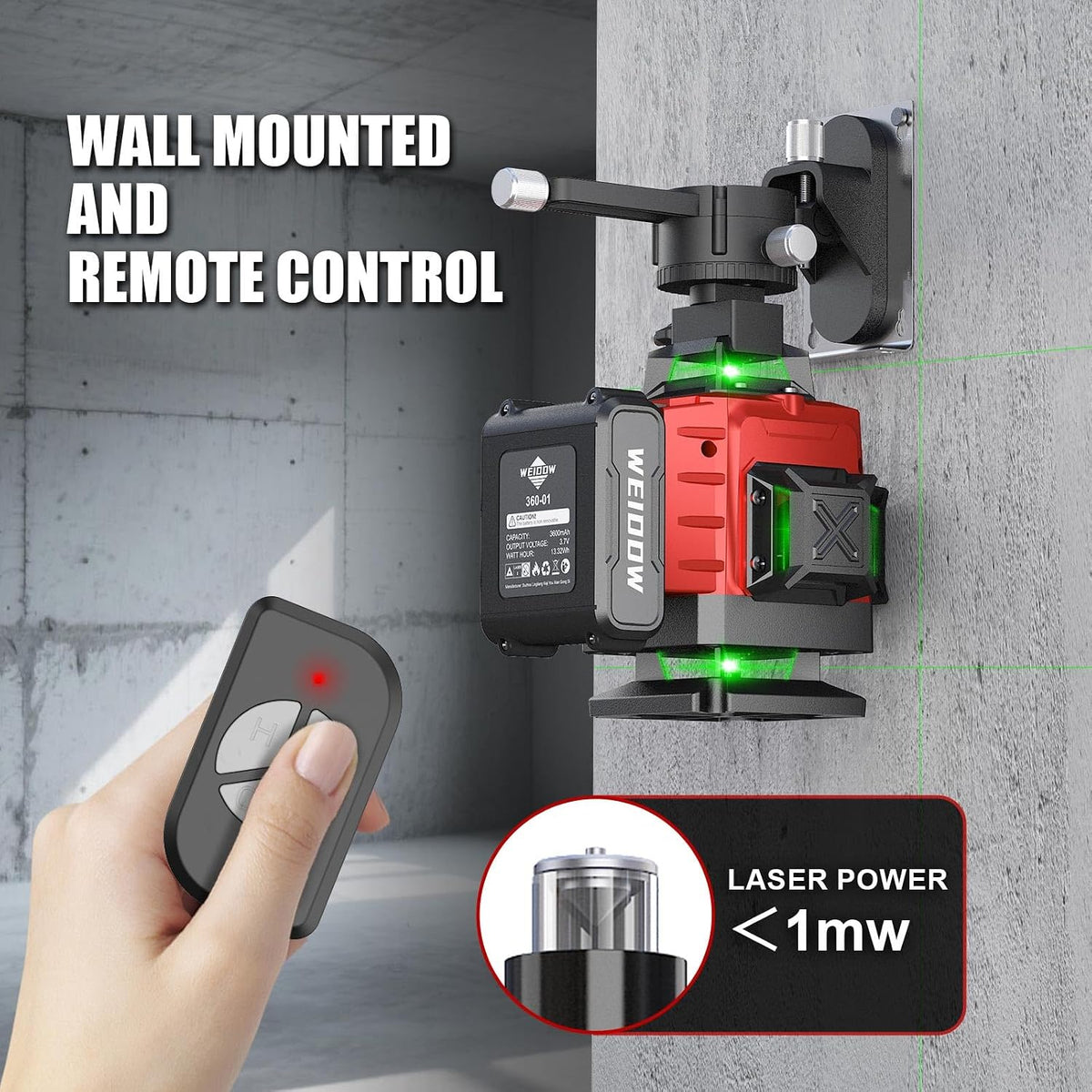 WEIDDW Laser Level 360° Green Cross Line Self Leveling Laser Measuring Tool