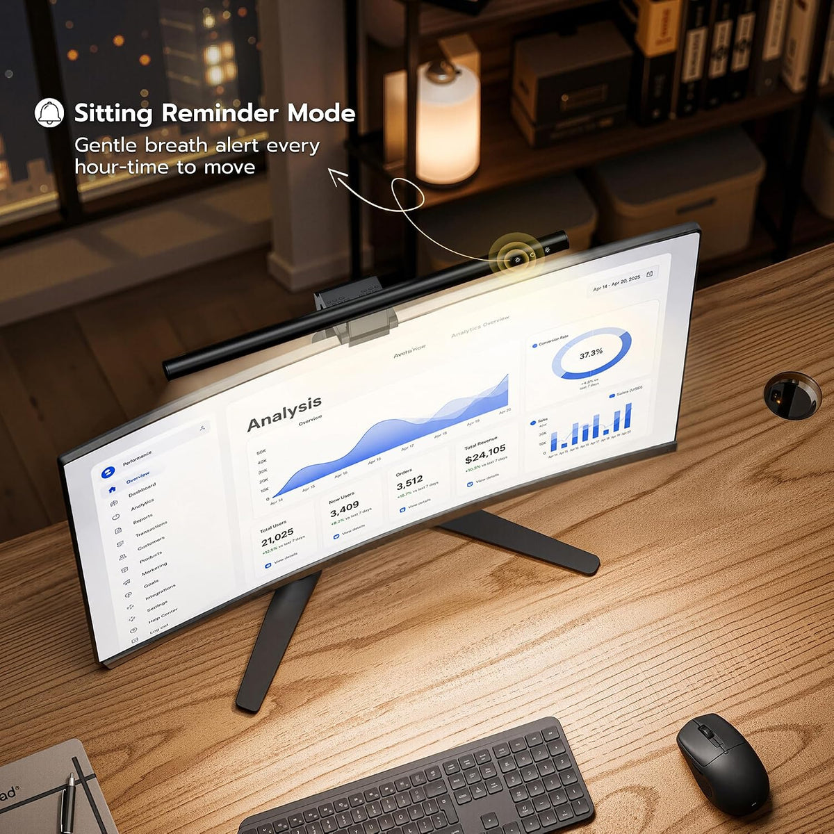 ARES WING Monitor Light Bar with Remote & Sedentary Alert, USB Desk Lamp