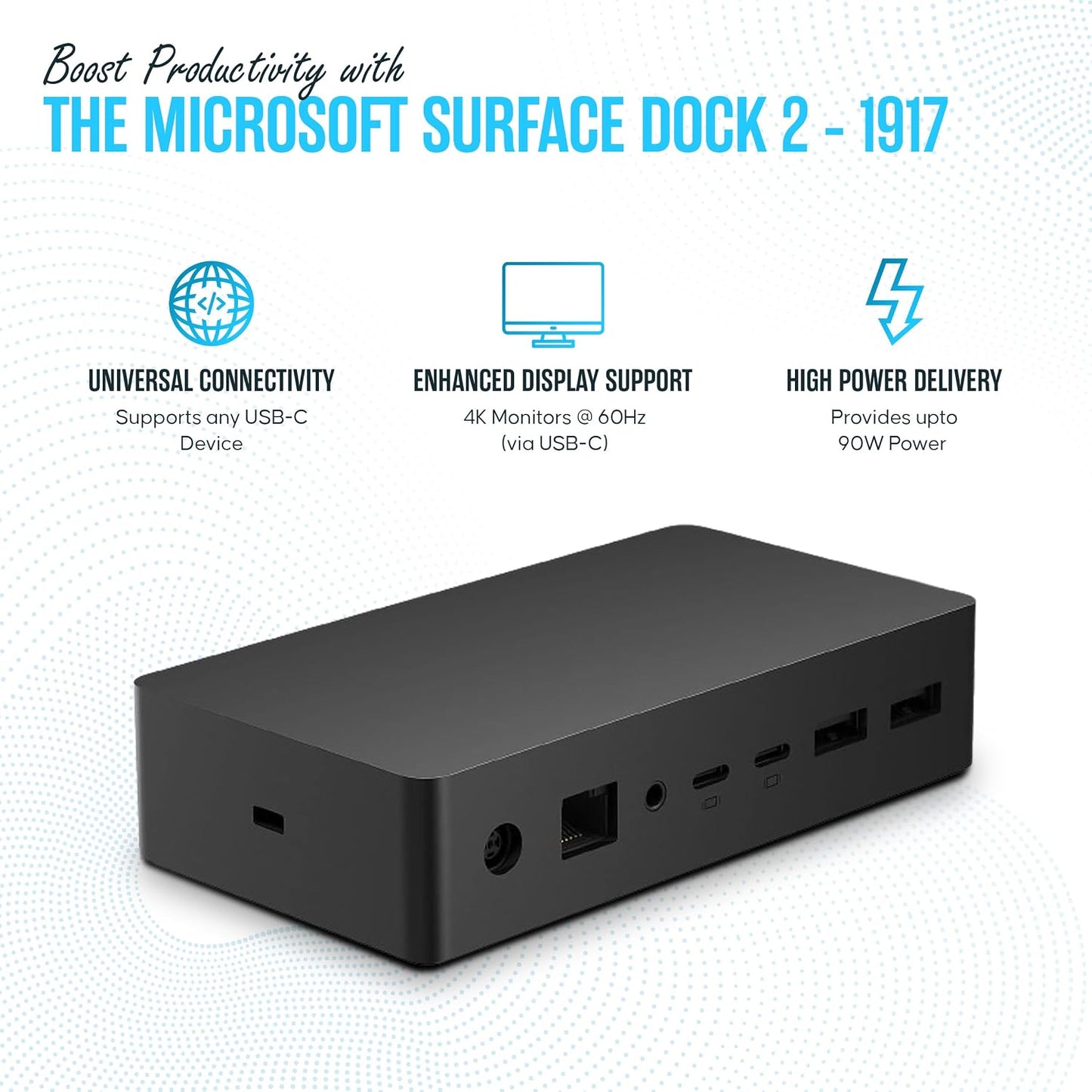SVS-00001/1917 Microsoft Surface Dock 2 - Surface Pro Docking Station with USB-C to C Cable & 199W - Compatible with Surface Pro 4/5/6/7/8/9, Pro X, Pro 10 Surface Book 2/3, Surface Go 2/3/4
