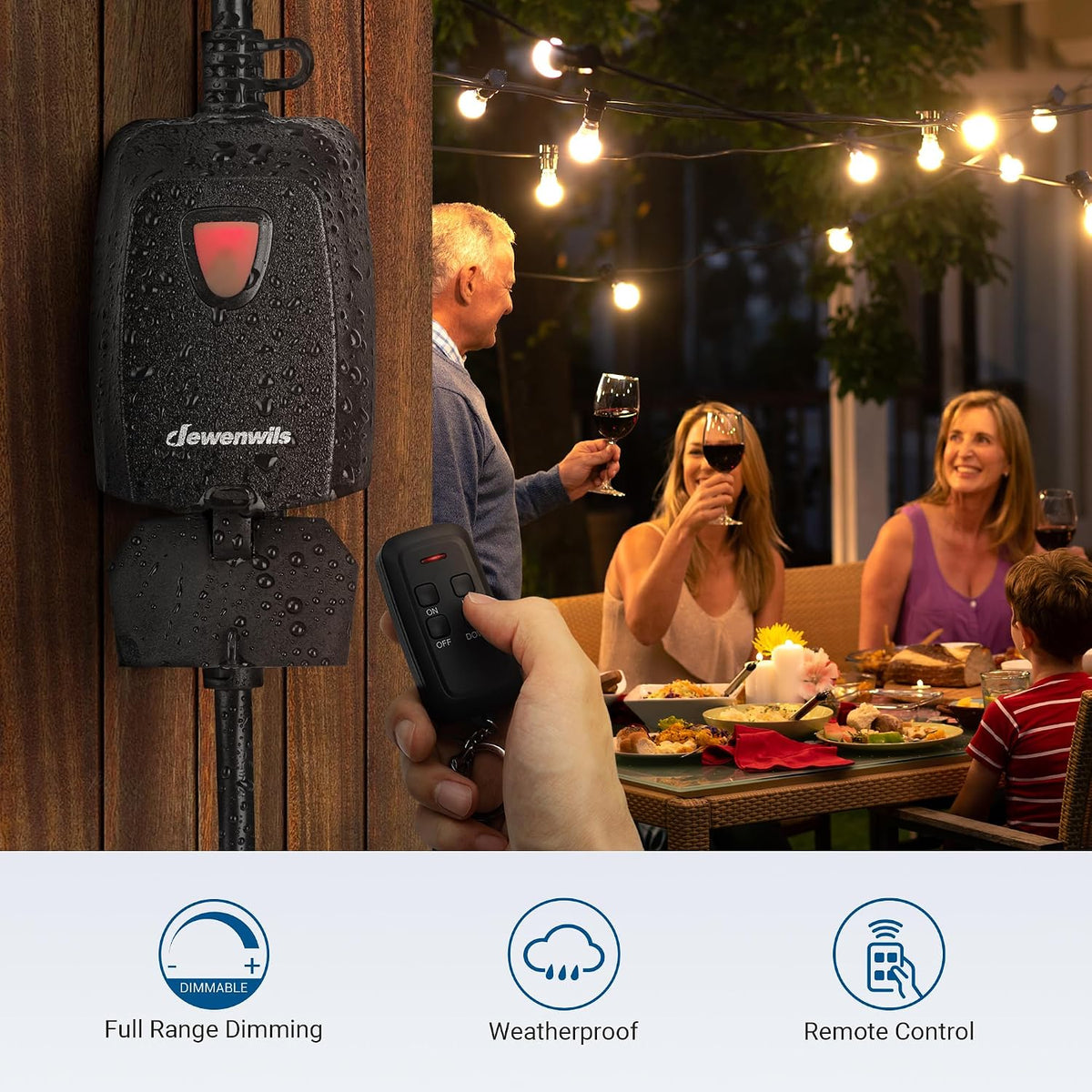 DEWENWILS Outdoor Dimmer for String Lights, 100FT Remote Switch Range