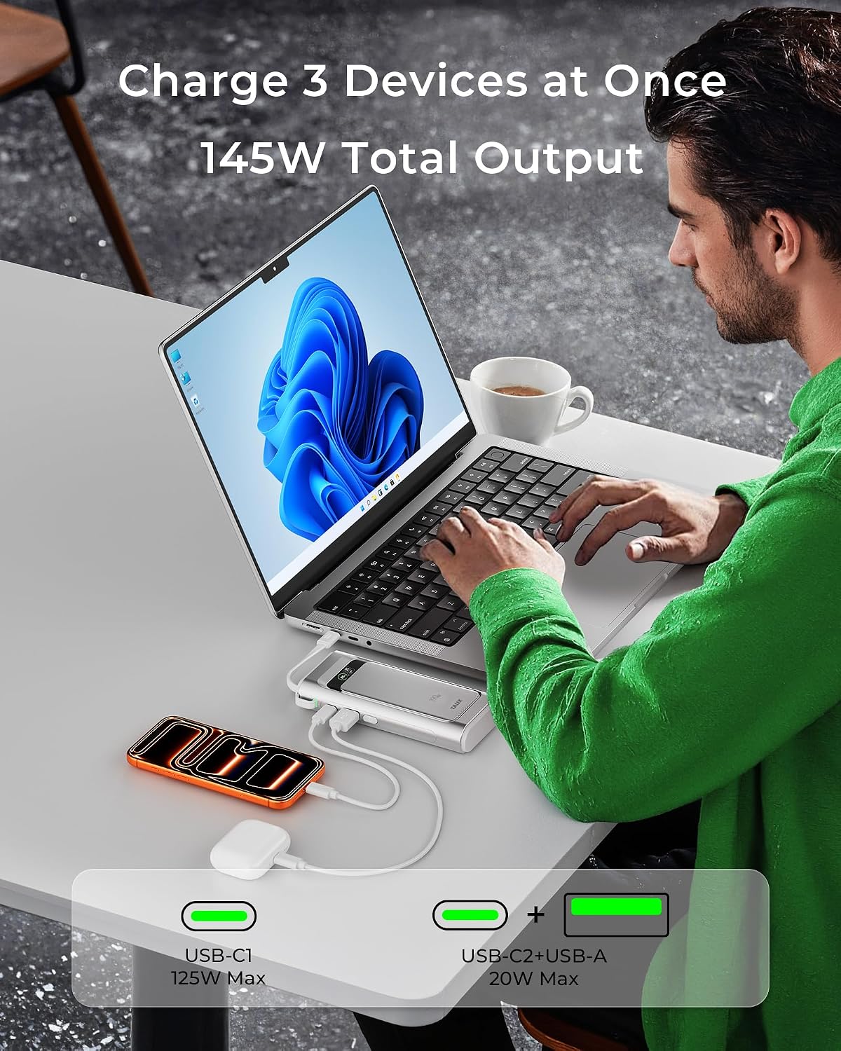 TALIX Laptop Power Bank, 20000mAh Portable Charger 190W Total Output, 3-Port Fast Charging (140W Max), Built-in USB-C Cable,High-Capacity External Battery Pack for MacBook,Dell,Computer,iPad,iPhone 17