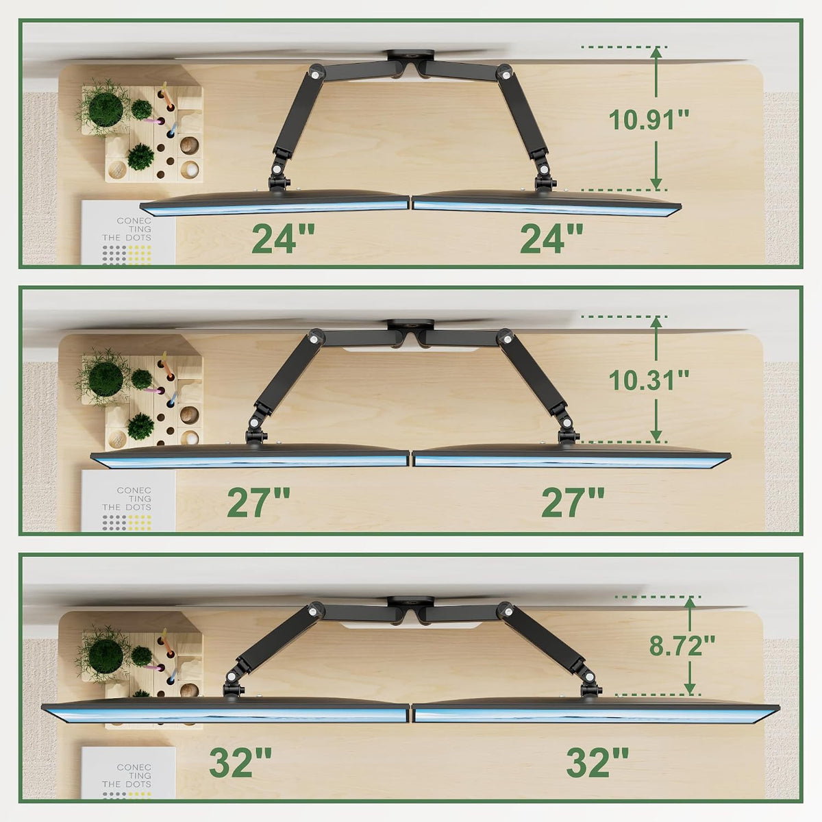 UPGRAVITY Dual Monitor Wall Mount for Two 17-32 inch Flat Computer Screens