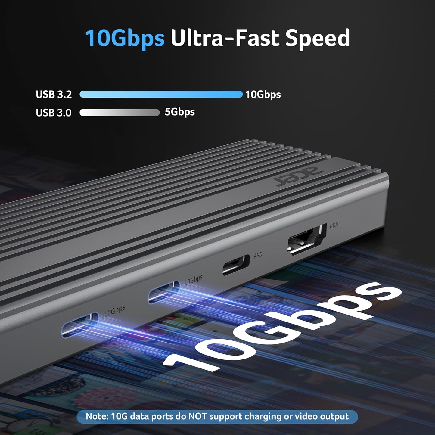 Acer 11 in 1 USB C HUB Multiport Adapter 10Gbps, 4K@60Hz HDMI for Laptop | USB C Docking Station with 2×USB C 3.2 & 2×USB A 3.0 Data Port, 100W PD Port, 1Gbps Ethernet, 1080P VGA, SD/TF, 0.65ft