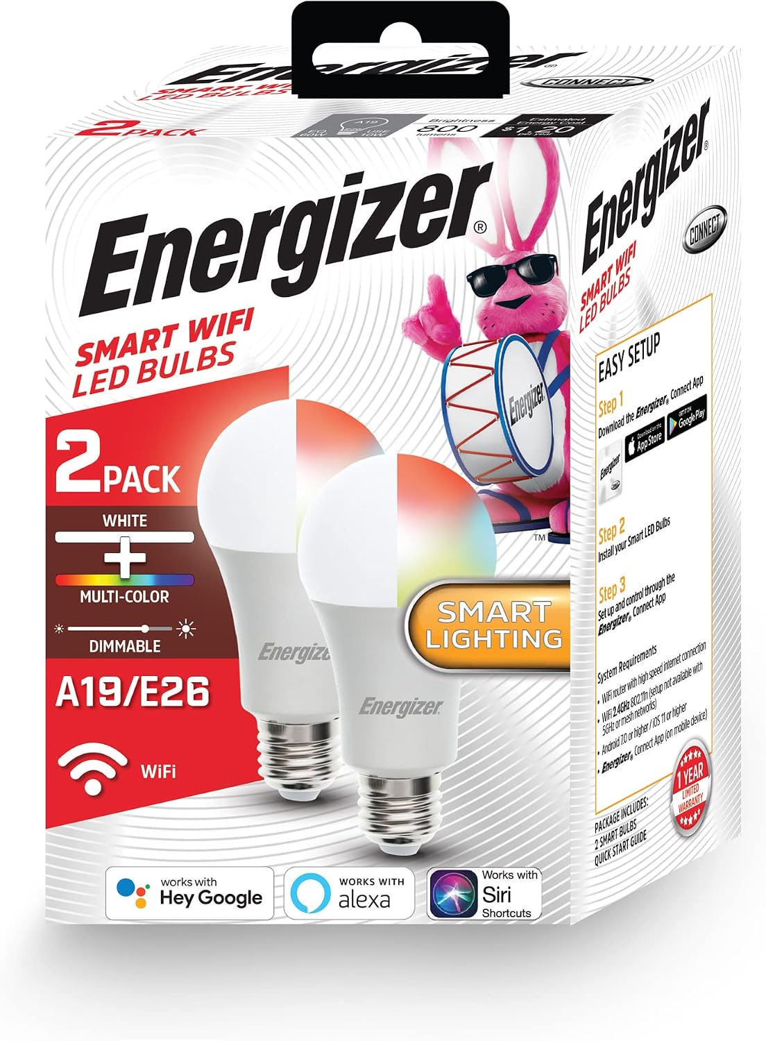 Energizer SMART RGBW A19 Bulb - 2 Pack