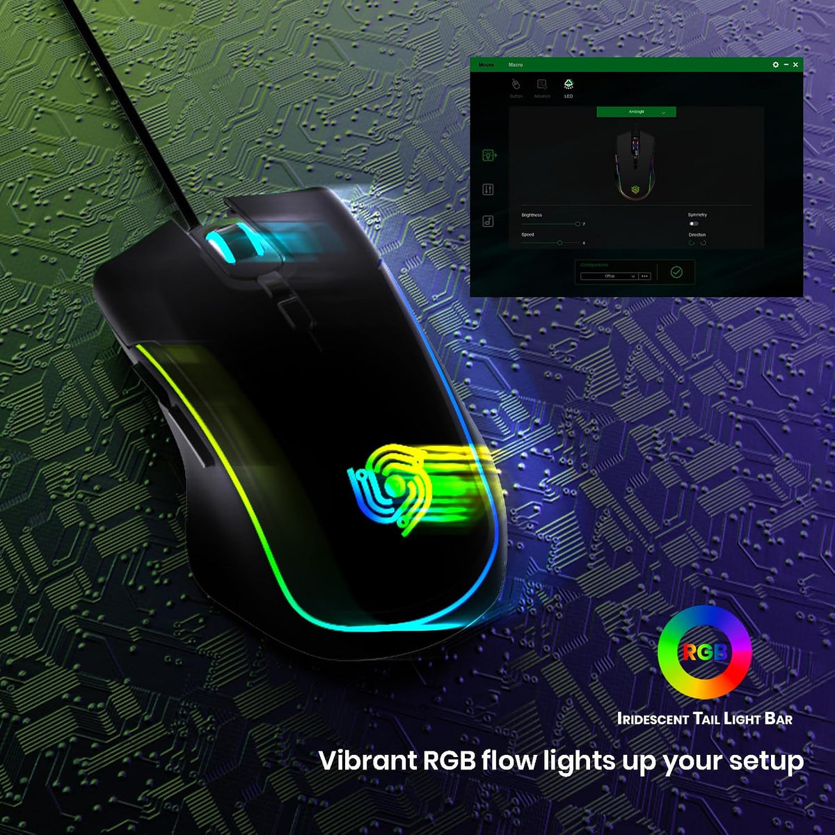 Wired Gaming Mouse - Computer Corded Mouse with 6 Programmable Buttons | Up to 7200 DPI Optical Sensor, RGB Lighting, for PC Laptop, Black ( Cool Viper)