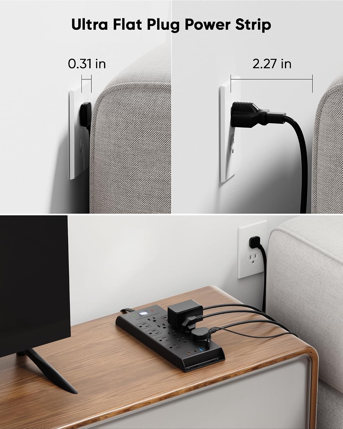 Surge Protector Power Strip 4800J, LeZone 10Ft Long Extension Cord Flat Plug, 12 Outlets 2 USB C 2 USB Ports, Wall Mountable, Desk Charging Station, Black
