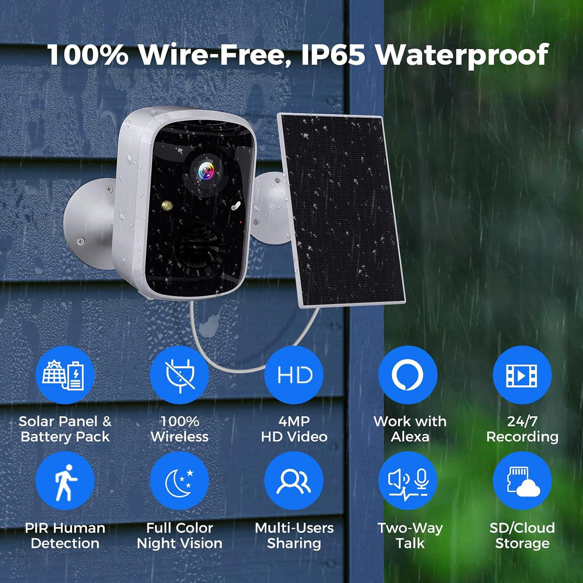 Hiseeu Solar Security Cameras Wireless Outdoor, Battery Powered 2K 4MP Surveillance Indoor WiFi Smart Cameras for Home Security Outside, Motion Detection, Waterproof, Color Night Vision, 2-Way Audio