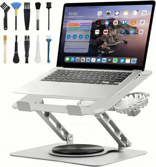 Laptop Cooling Stand with 2 Detachable Fans, 360° Rotating Adjustable Laptop Stand, Carbon Steel Ergonomic Laptop Riser, Anti-Slip Base for 10-17.3" Notebook MacBook, Office Home Gaming