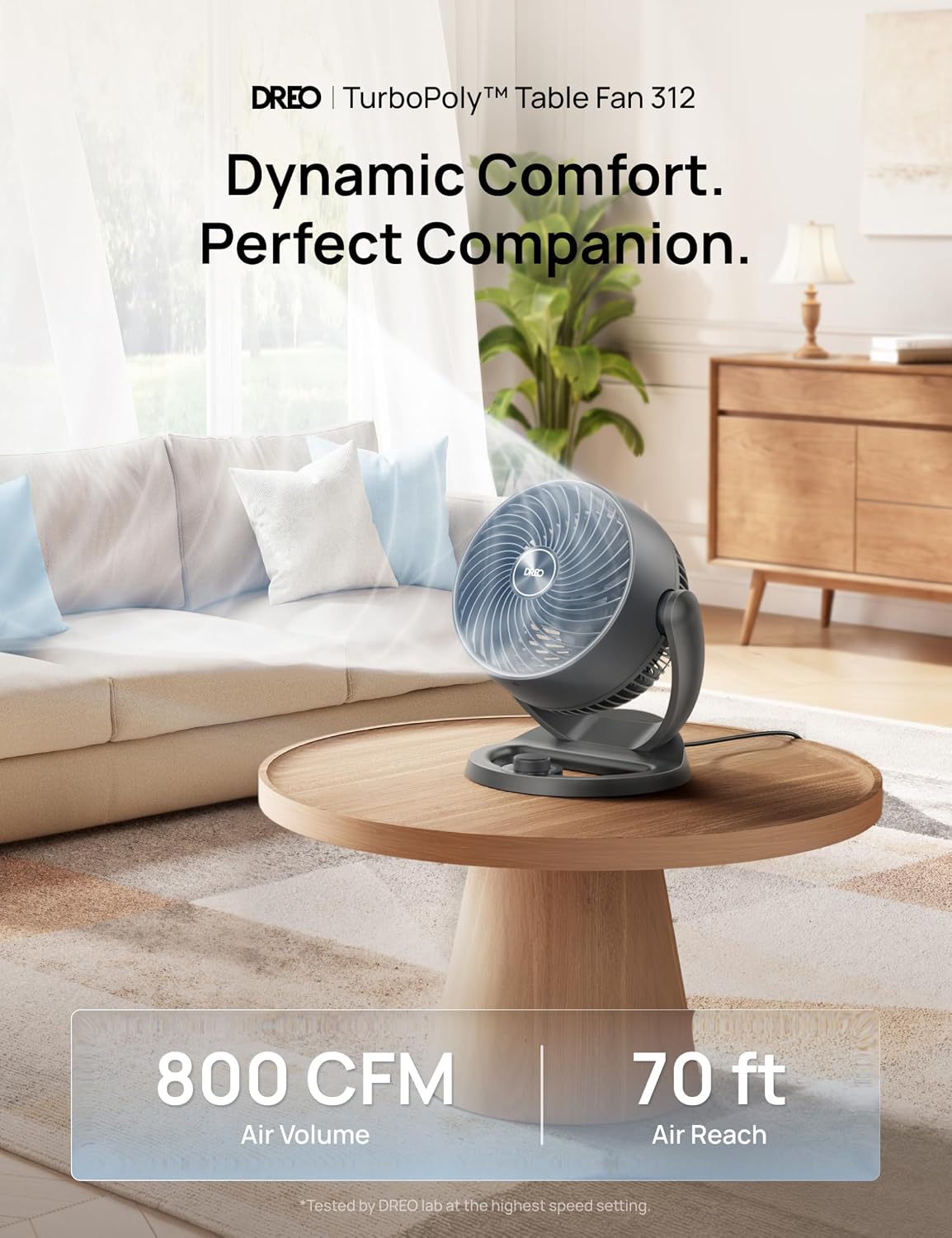 DREO Desk Fan, 12-Inch Air Circulator Fan for Bedroom, 70ft Powerful Airflow, 120° Tilt Adjustment, 25dB Ultra-Quiet, 3 Speeds Small Table Fan for Whole Room, Home, Office