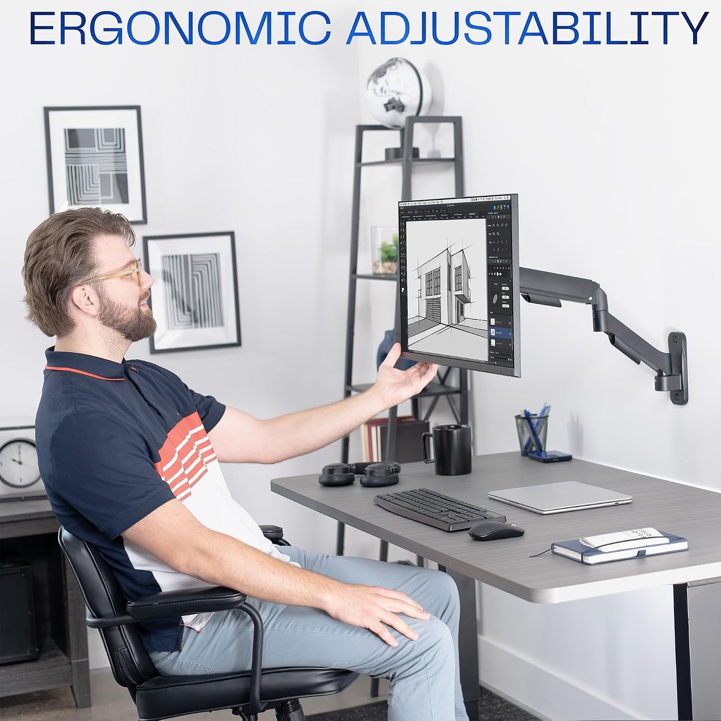 VIVO Single Monitor Counterbalance Wall Mount for 32 inch Screens up to 19.8 lbs, Full Motion, Max VESA 100x100, Black, MOUNT-V001G
