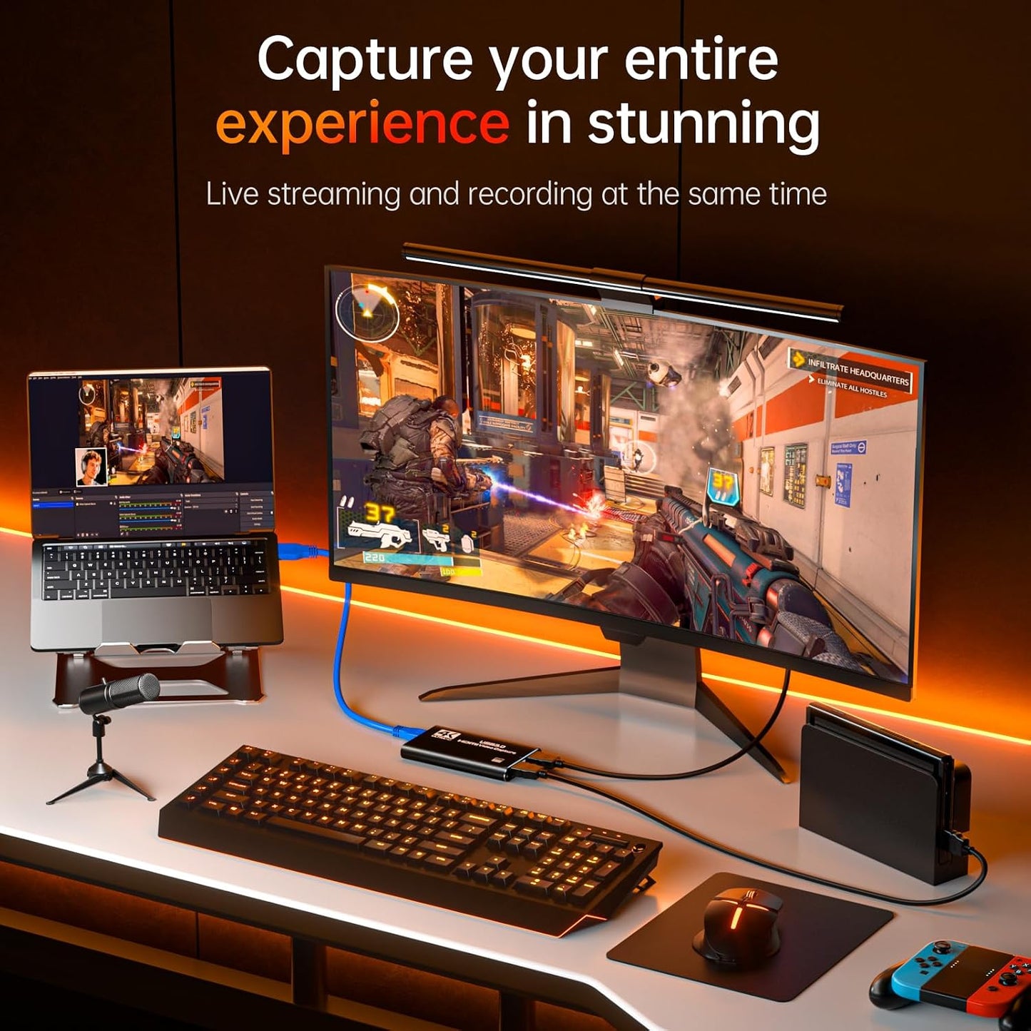 Newhope USB 3.0 HDMI Capture Card, 1080P 60FPS Capture with 4K Pass-Through | 2K 30FPS/1080P 60FPS capture and streaming with low-latency 4K pass-through for PS4, PS5, Switch 2, Xbox, PC, Mac and camera.