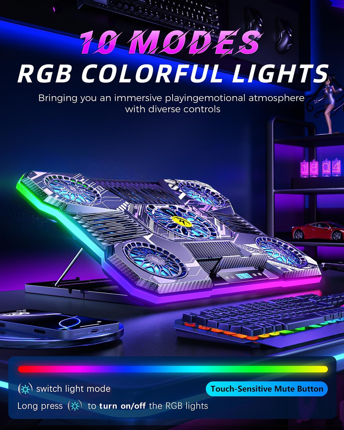 ChillCore RGB Laptop Cooling Pad, Laptop Fan Cooling Pad 9 Fans