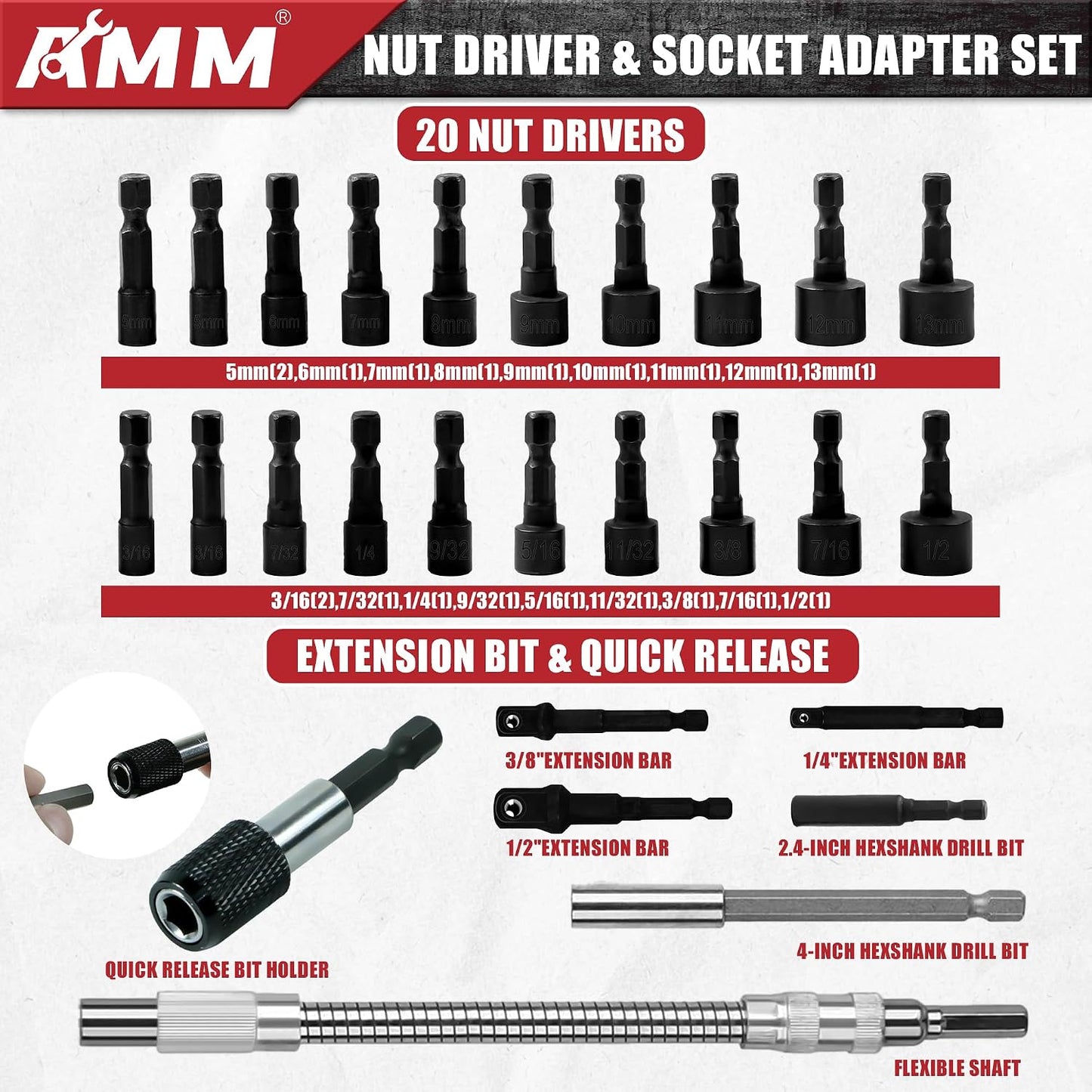 AMM 232-Piece Ultimate Screwdriver Bit Set, Cr-V Steel Impact Driver Bits, Includes Security, Drill, Nut Driver, Ratchet Wrench & Holder