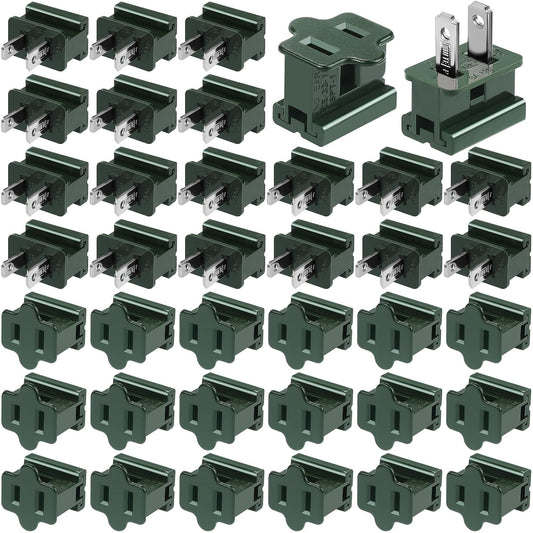 Fovths 36 Pieces Christmas Male and Female SPT-1 Vampire Plugs Light Slip Zip Plug Green Gilbert Plugs Electrical Light End Plug for Xmas Holiday Outdoor Indoor Lighting, 18 Female+18 Male