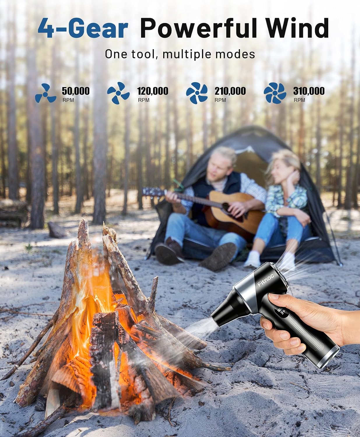 Compressed Air Duster-310,000RPM Cordless Air Blower with LED Light, 4 Gear Adjustable Turbo Fan, Super Power Electric Air Duster for Computer, Keyboard, Outdoor, House and Car
