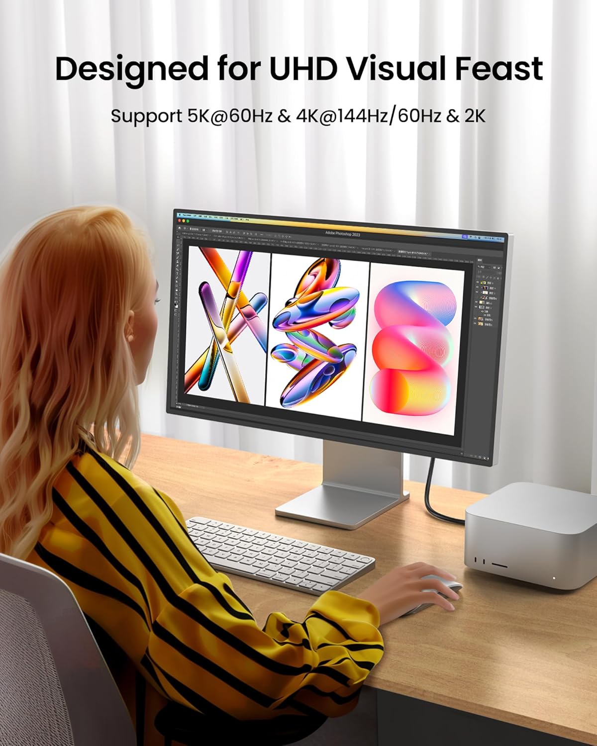 Silkland USB C Monitor Cable Right Angle 5FT, 8K@30Hz 5K/4K@60Hz Display, 20Gbps Data Transfer, 90 Degree USB C 3.2 Gen 2x2 Video Cable, 240W Charging for iPhone 17, MacBook, Portable Monitor, Carplay