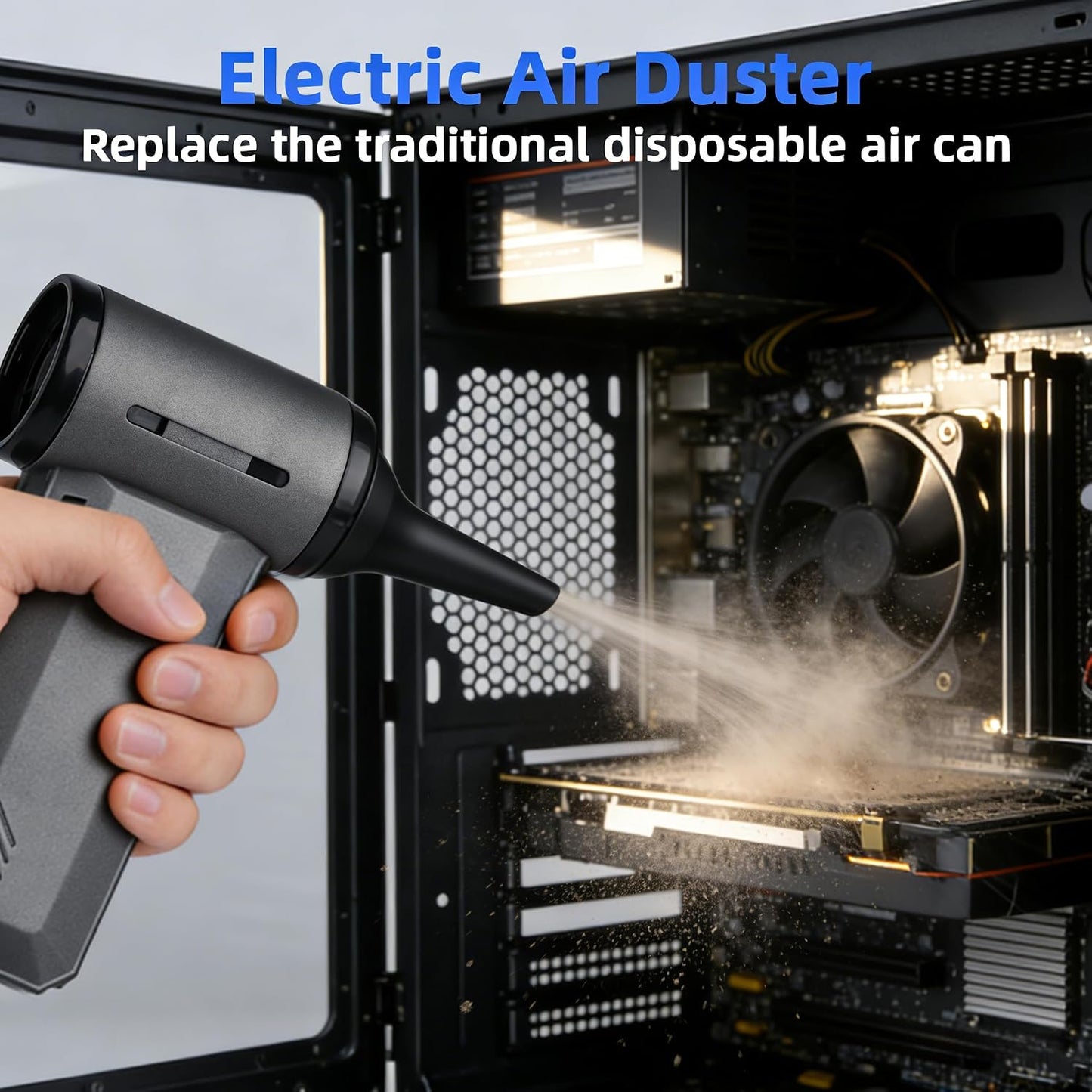 ODISTAR Compressed Air Duster - 130000 RPM Super Power Electric Air Duster, Rechargeable Cordless Air Blower with Stepless Speed Adjustable for Computer, Keyboard, Car, Home, Office