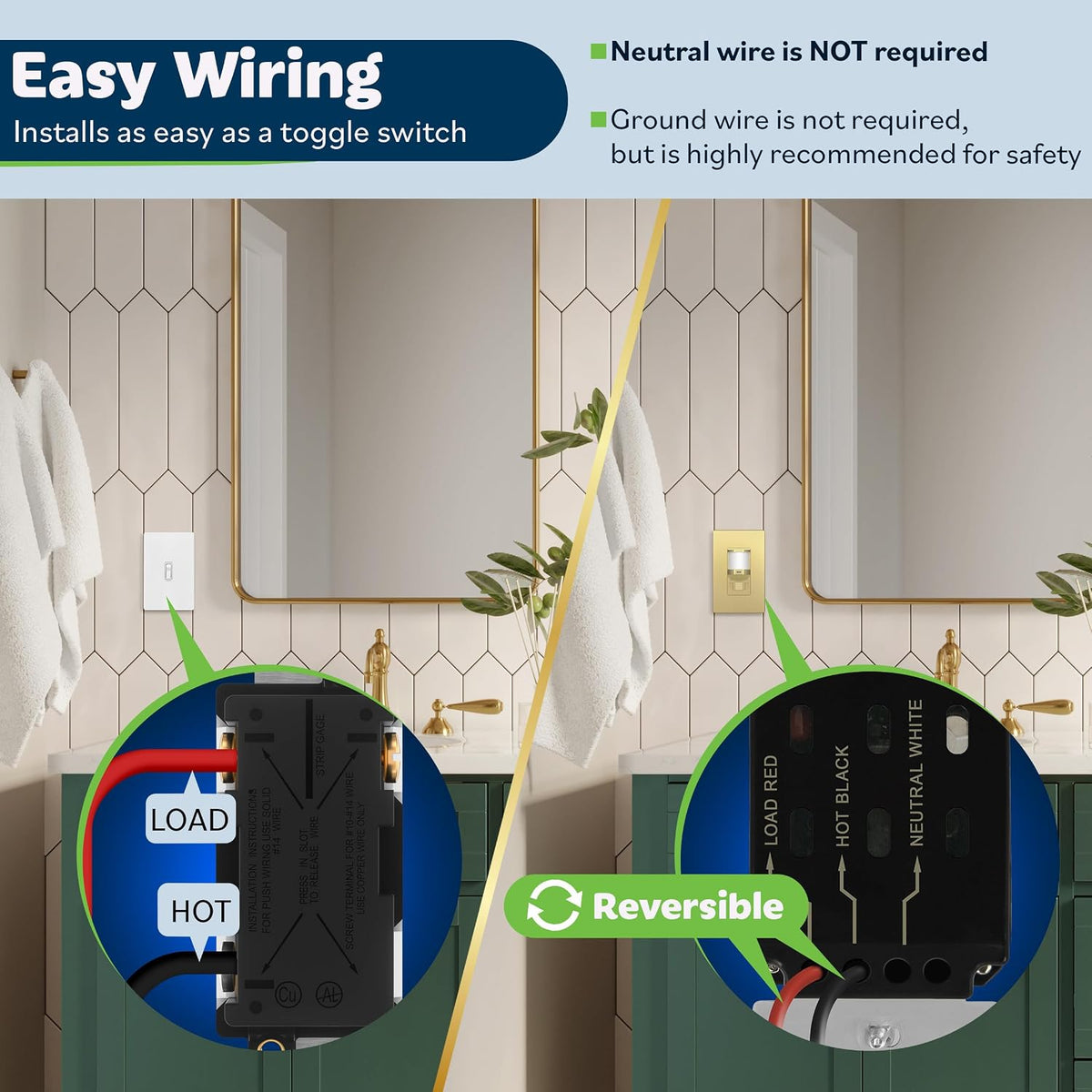 TOPGREENER Occupancy/Vacancy PIR Motion Sensor Light Switch, Gold, 1 Pack