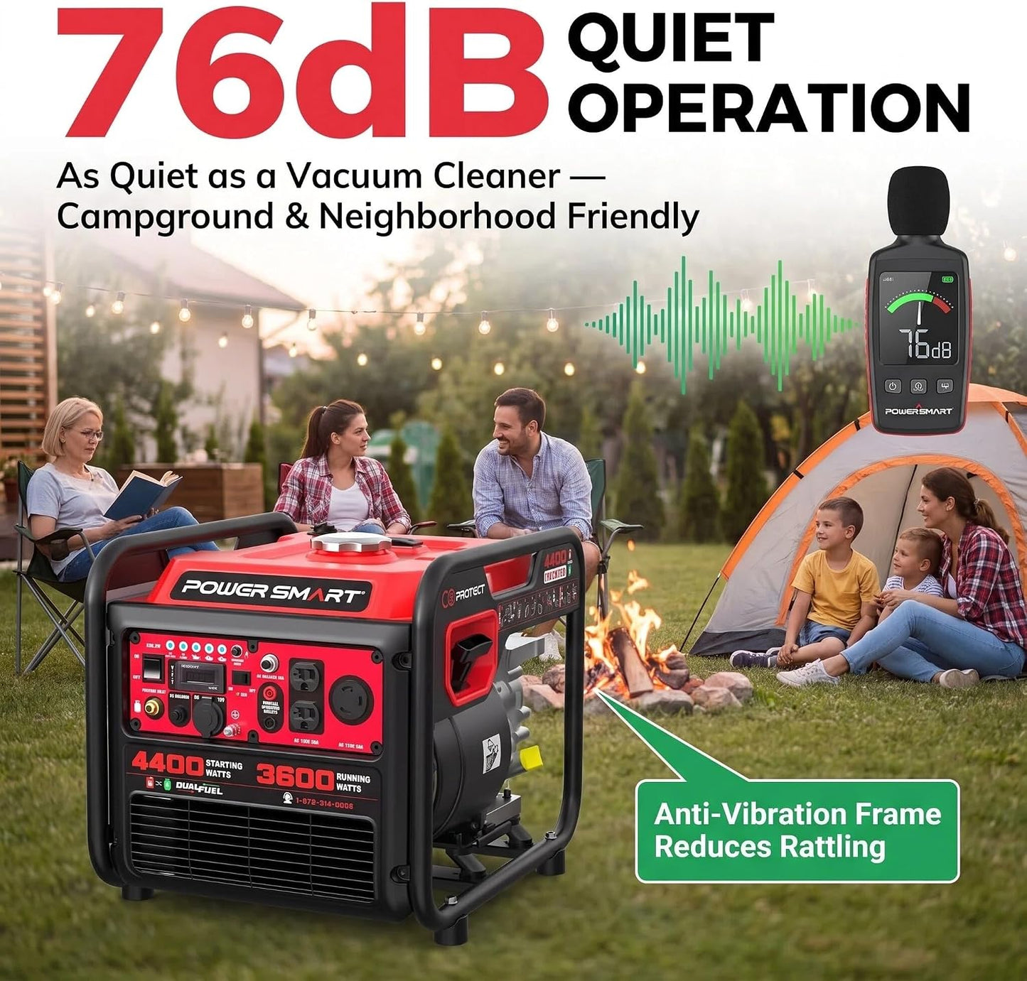 PowerSmart 4400W Dual Fuel Inverter Generator, Gas and Propane Portable Generator with 223cc Engine, 30A RV Ready, Auto Switch, EPA, CO Sensor, Parallel Ready, for Home Use, Camping Outdoor | 2026