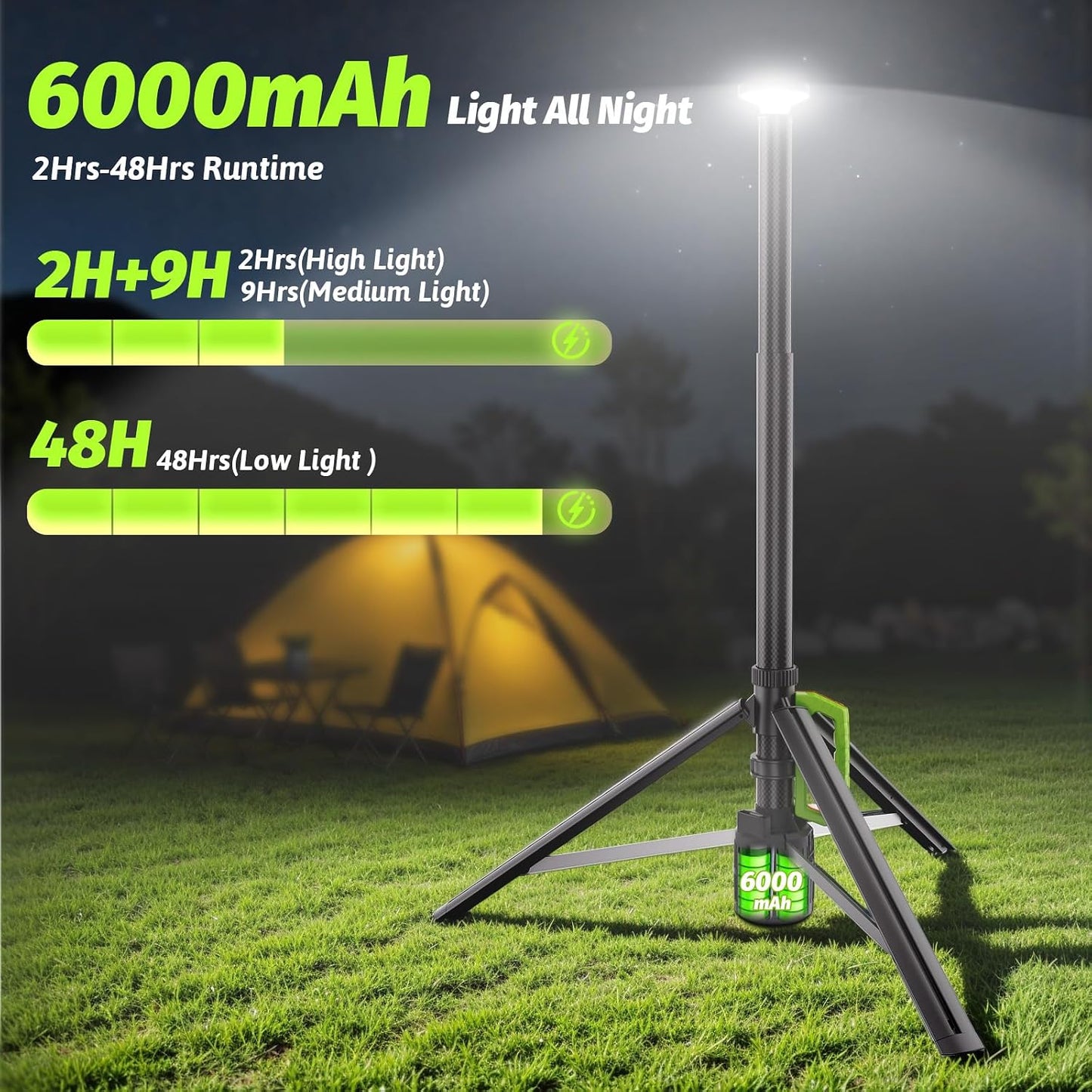 Tresda Rechargeable Telescopic Camping Light, 8.4FT LED Work Light with Tripod Stand & Remote Control, 3000LM Super Bright, 3 Color Temps, Portable Tripod Lights for Outside, Sports, Emergency
