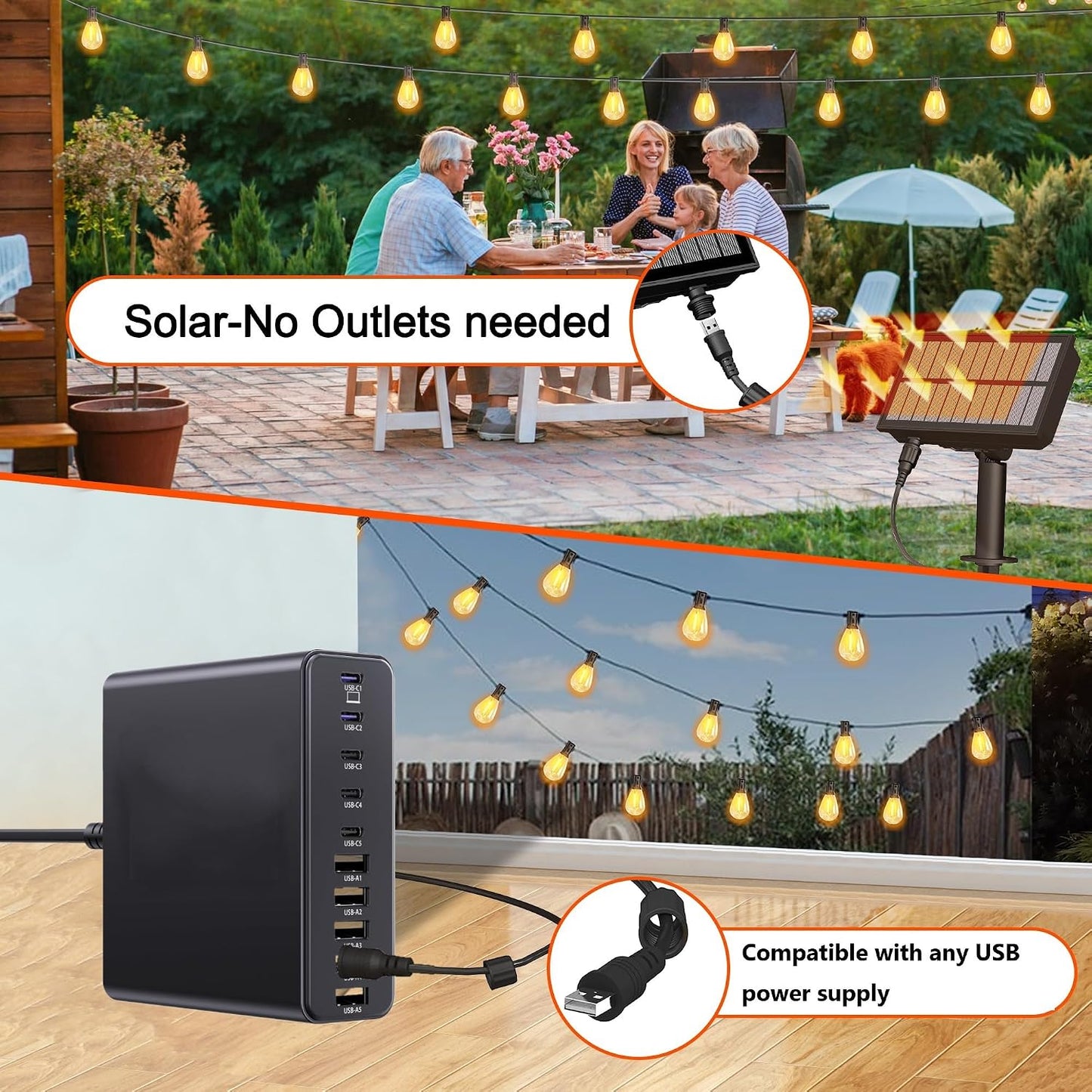 BLIATLUS 50FT Solar String Lights Outdoor Remote 17 Shatterproof LED Bulbs | Waterproof Remote Control Solar Lights Porch Garden Market Bistro Patio Backyard Fence