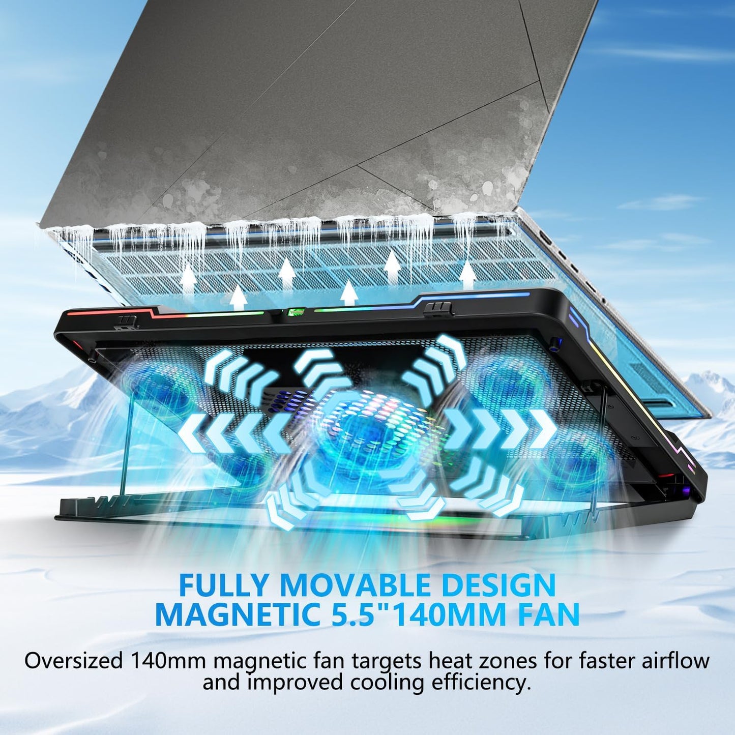 G-STORY Laptop Cooling Pad, RGB Movable Fan Auto Speed Adjust Fit 12-17.3"