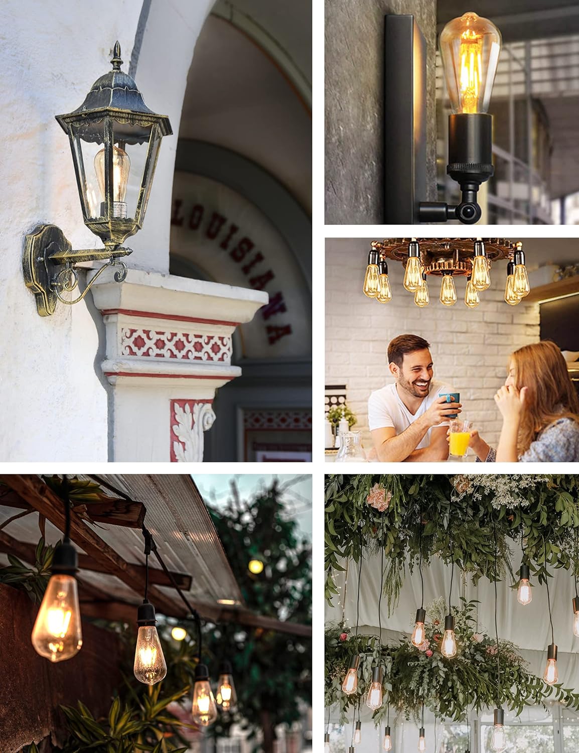 Qualilux Dusk to Dawn ST19 LED Edison Light Bulbs, Vintage Amber Glass, 2300K Amber Warm, 6.5W=60W, Non-Dimmable Auto On/Off Light Sensing LED Filament Bulb Outdoor, 700LM, E26, 2-Pack, HQ-H027