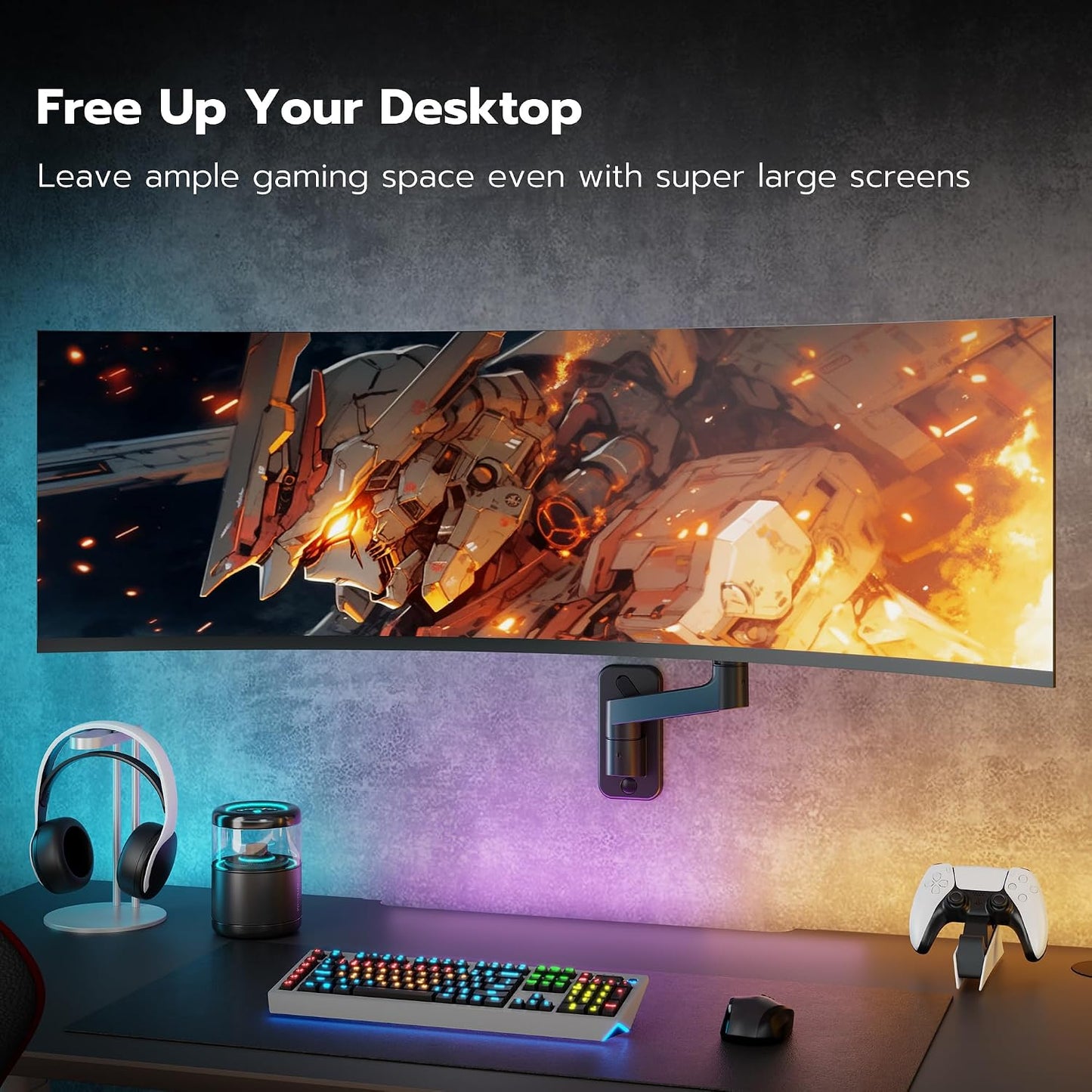 ARES WING Wall Mount Monitor Arm for 17-49 Inch Ultrawide Screens, Black | Heavy Duty Single Monitor Arm Holds 44 lbs, Fully Adjustable Gas Spring Monitor Wall Mount, 75x75/100x100 VESA Mount