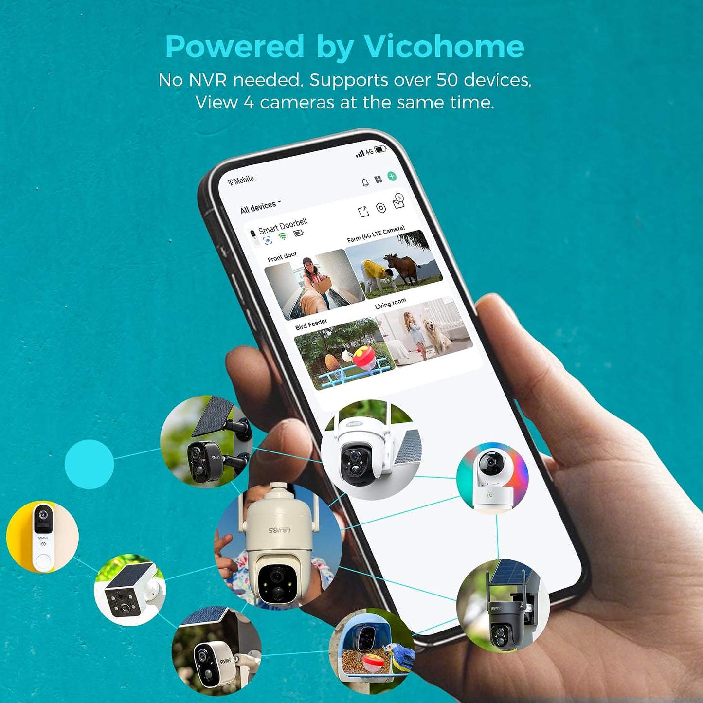 Vicohome 2CG6 Best 2K Solar Security Camera Wireless Outdoor System, No NVR Needed, Battery Powered, Easy to Setup,Motion Detection, Two Way Audio,Color Night Vision, SD Slot, 180 Days Care Plan