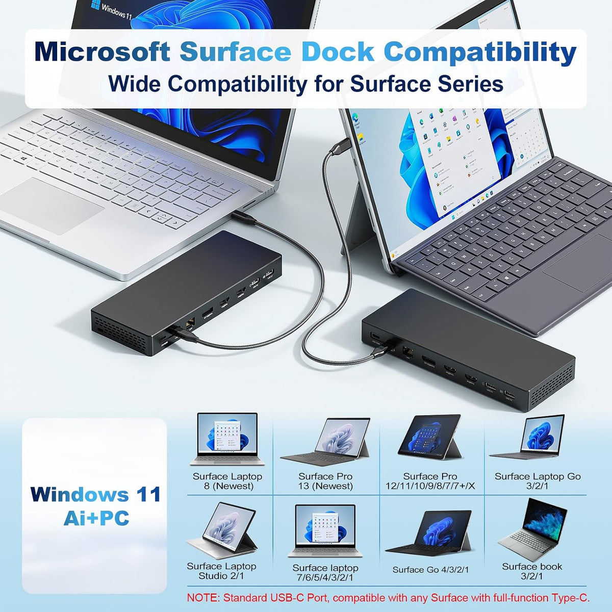 Surface Thunderbolt 4 Dock 16 in 1 Triple Displays with Power Adapter