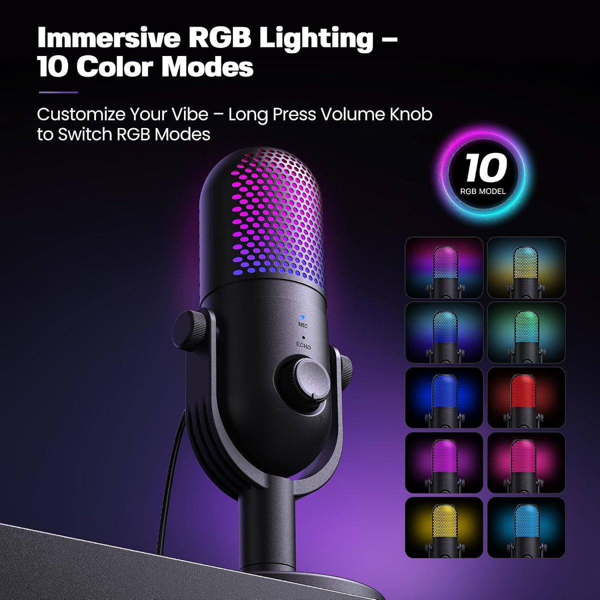 USB Microphone for PC Gaming: Condenser Microphone RGB for Gamer with Stand Mic - Recording Mic for Computer&amp;Laptop with Qiuck Mute - Desk Podcast Mic for Podcast &amp; Singing &amp; Streaming &amp; Youtube Black