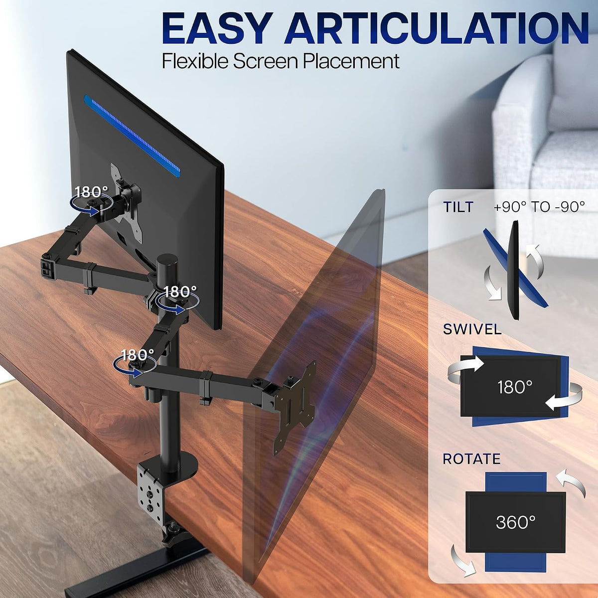 VIVO Dual Monitor Desk Mount, Heavy Duty Fully Adjustable Stand, Fits 2 LCD LED Screens up to 32 inches and 22 lbs Each, Black, STAND-V032