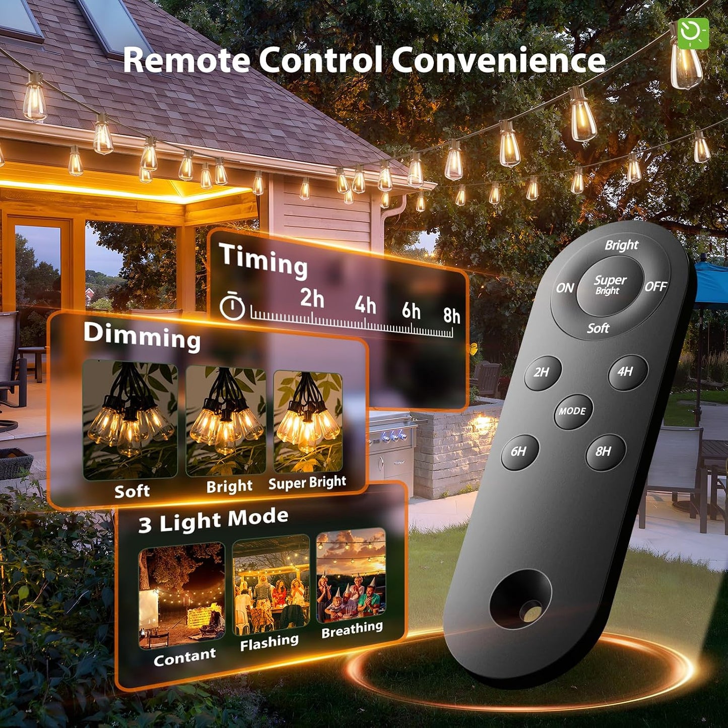 KYY 54FT Solar String Lights Outdoor Waterproof with USB Charging & Remote | Dimmable & Timable, Solar Powered Patio Lights with LED Shatterproof Bulbs for Deck Backyard Porch Garden Camping