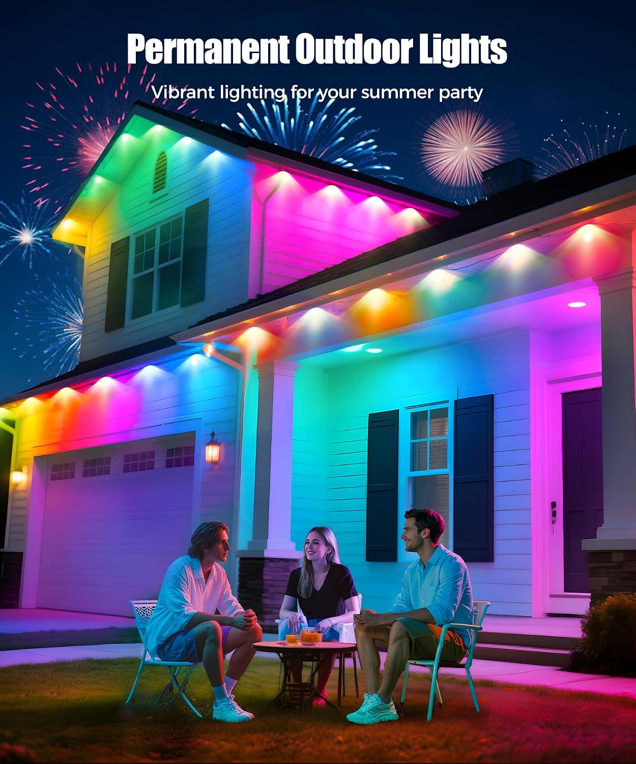 POOFZY 200 ft RGBIC Permanent Outdoor Lights for House, App and Remote