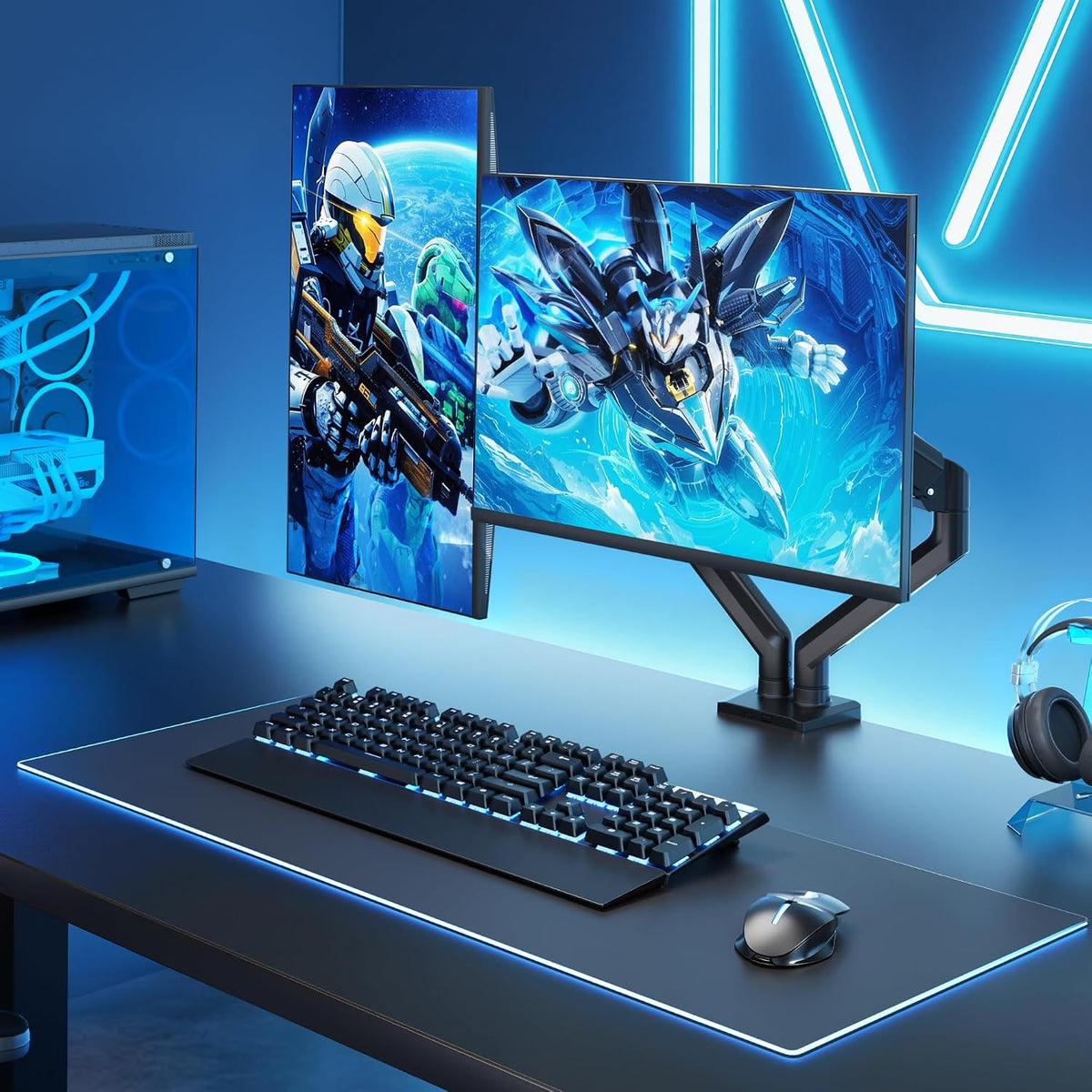 ARES WING Dual Monitor Mount for 17-35 inch Monitors, Black