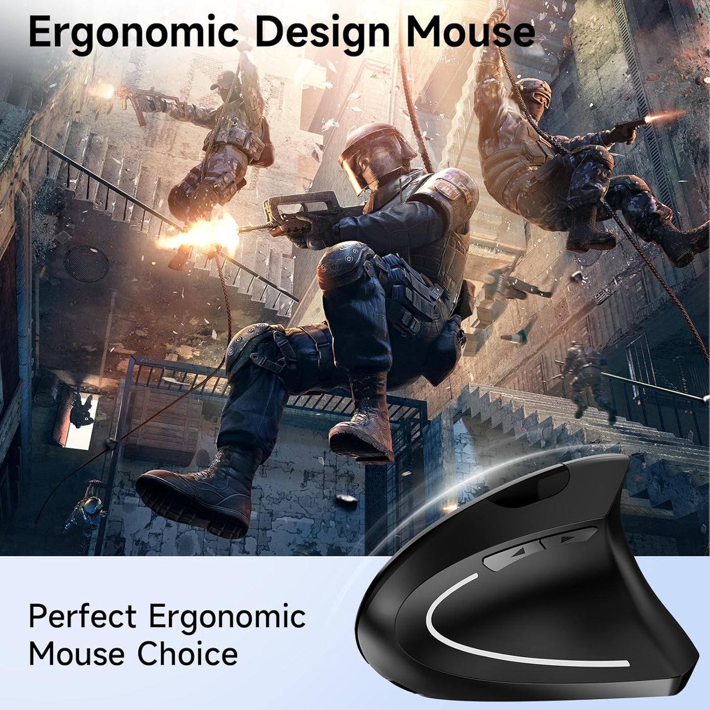 Ergonomic Vertical Wireless Mouse Stylish Rechargeable 2.4G Optical Mice Cordless Mouse with USB Receiver, 800/1200 /1600 DPI, 5 Buttons for Laptop,PC,Mac,Computer (Black)