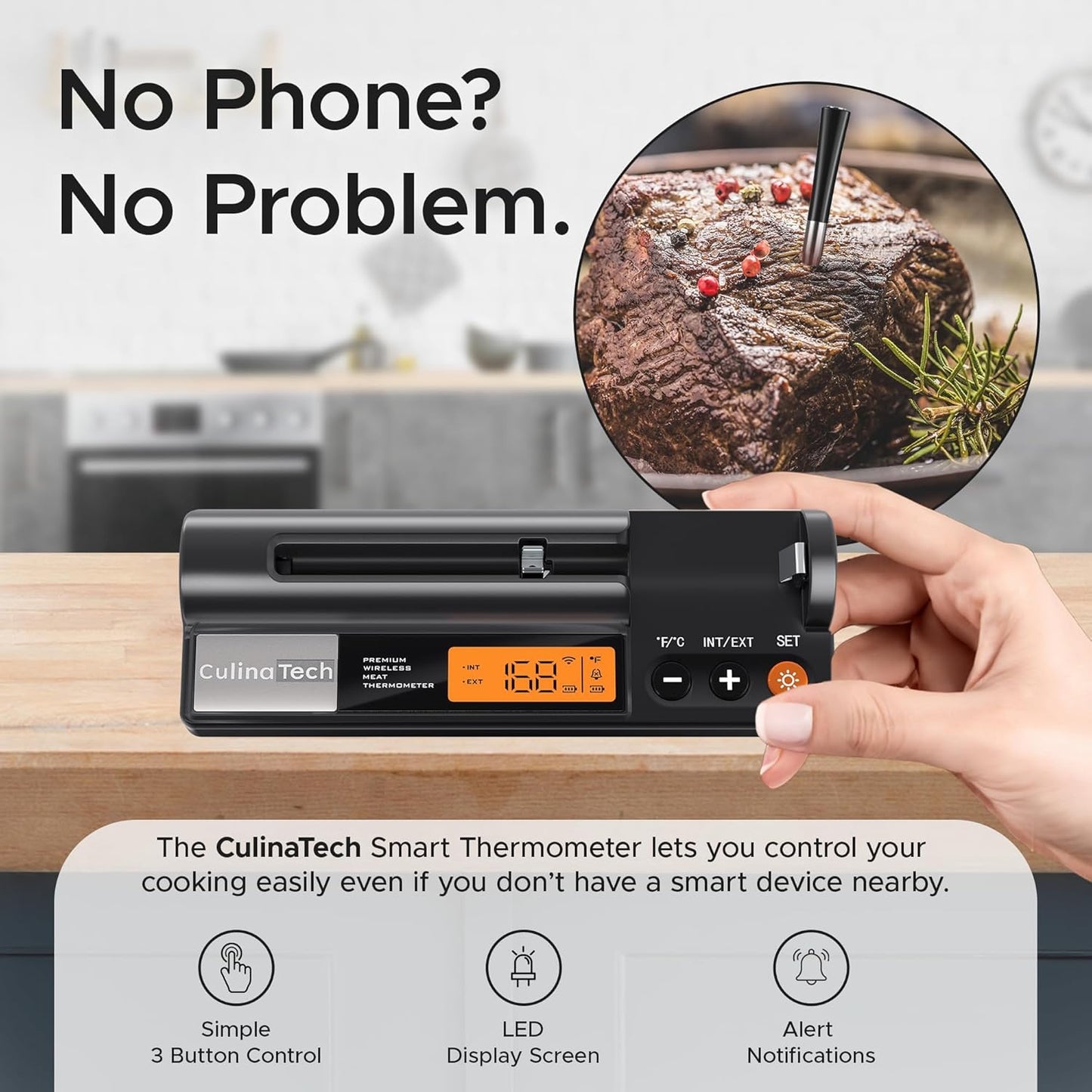 Smart Wireless Meat Thermometer Digital, Bluetooth Meat Thermometer Wireless with Dual High-Accuracy Sensors, Instant Read LCD & App Control for Kitchen BBQ Grill Smoker Air Fryer