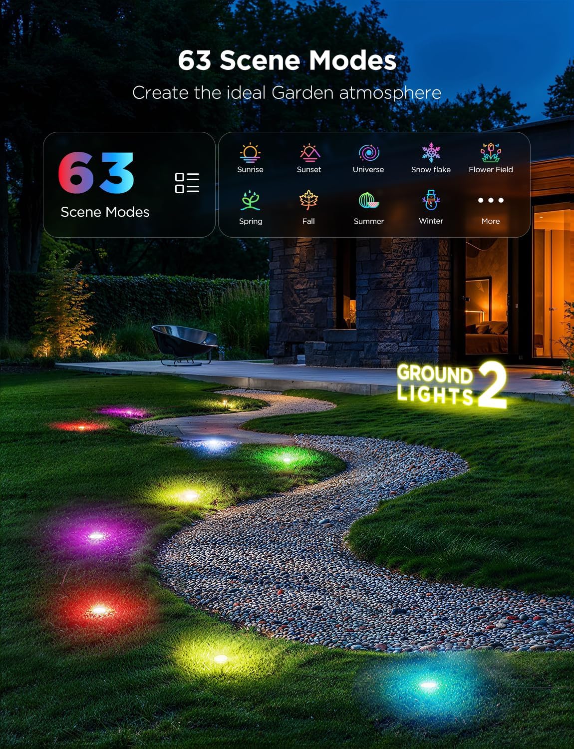 Govee Outdoor Ground Lights 2, 50ft Patio Decorations, 15 Pack | RGBIC Pathway Lights With 100LM Warm White, IP67 Waterproof, 63 Scene Modes, Works With Alexa, Google Assistant
