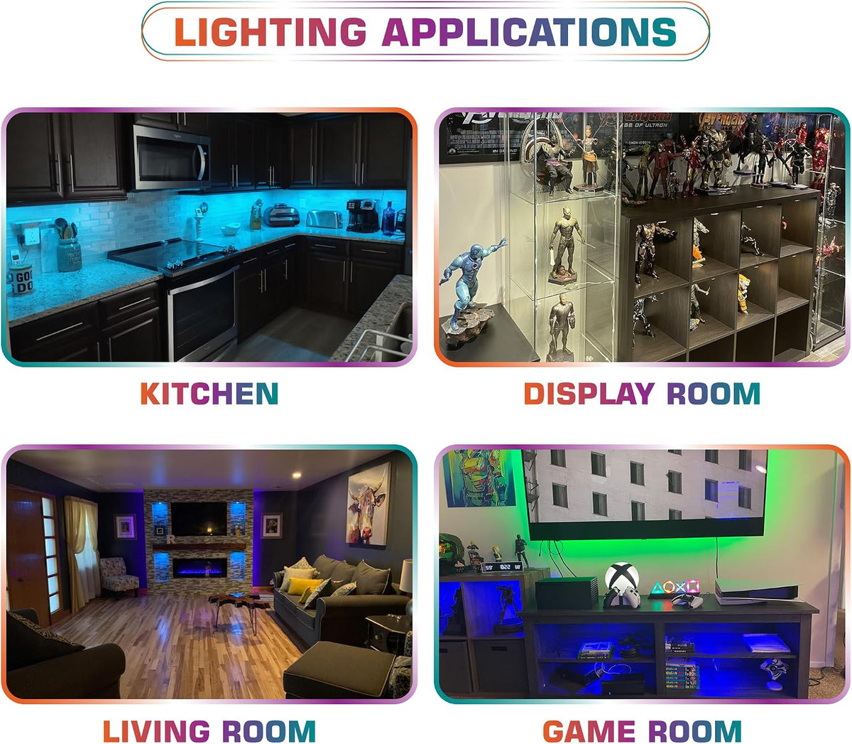 RGBWW Under Cabinet LED Puck Lights Kit Dimmable, 120VAC Plug-in, 4 Lights