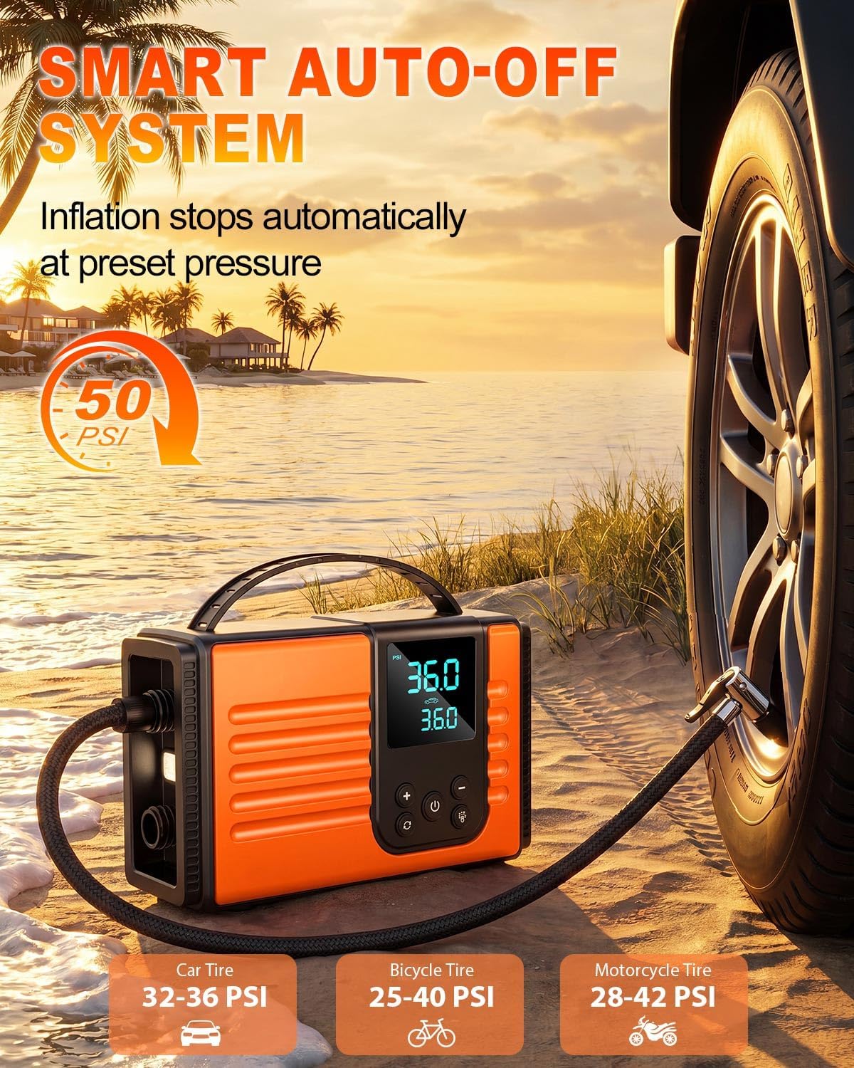 50PSI Paddle Board Electric Pump, 10000mAh SUP Pump with Inflation & Deflation, Rechargeable Paddleboard Pump with Auto-Off, 12V DC & Type-C Air Pump for Paddle Boards, Kayaks, Car Tires
