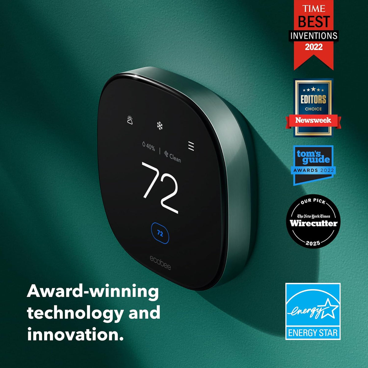 ecobee Smart Thermostat Premium - WiFi, Siri &amp; Alexa Built-In, Smart Sensor | Air Quality Monitor. Works with Alexa, Siri and Google Home. Live view from your ecobee Doorbell. Energy Saving thermostsat