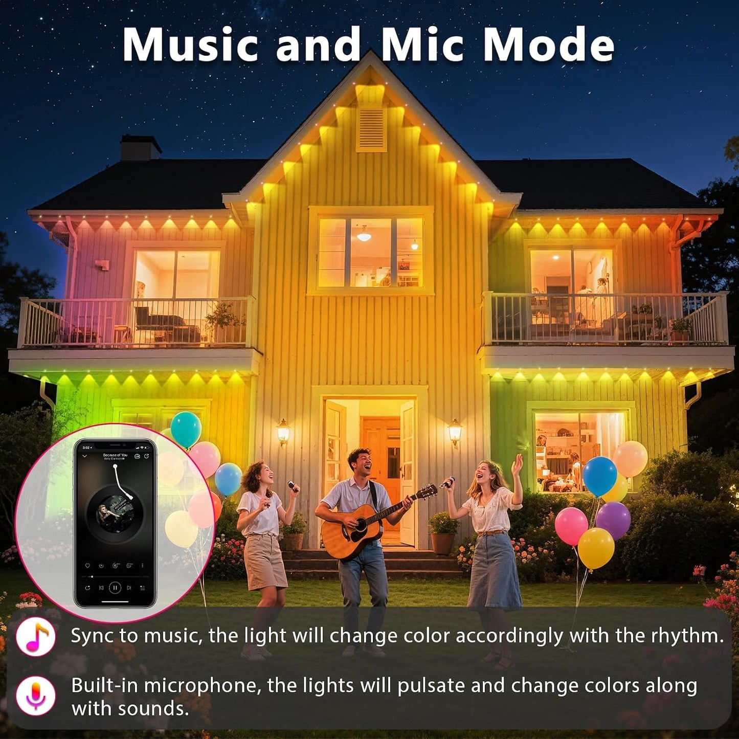 CETELUMA 300FT Permanent Outdoor RGB Lights, IP67 Waterproof Smart Eave Lighting, with App/Remote Control Eaves Light, DIY LED Scenes Modes for House Roof Decor,Christmas,Party