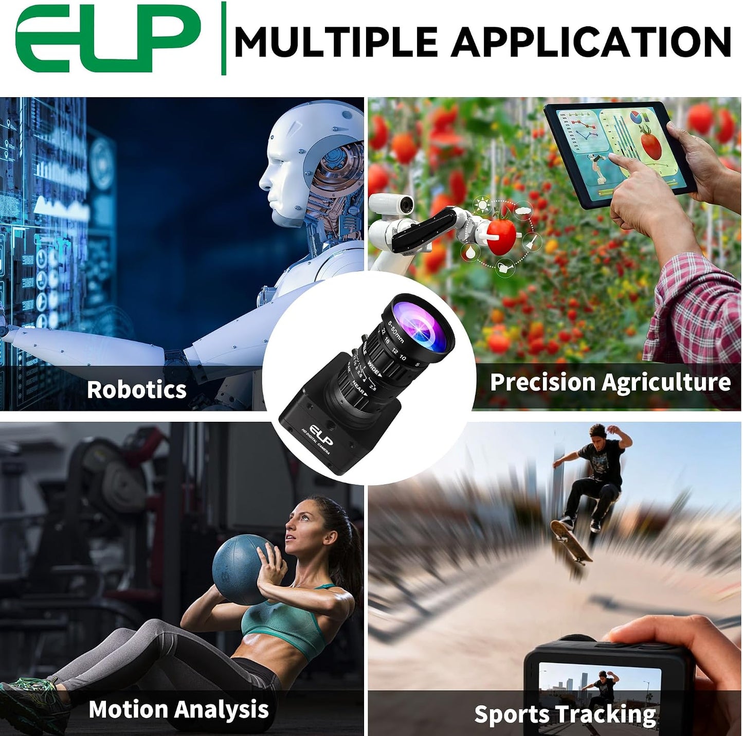 ELP High Speed USB Zoom Camera, 1080P/230fps, 4K/60fps, 12MP/30fps, USB3.0/2.0 Manual Focus Lightburn Cameras for Windows, Linux, Mac, Pi, Fast Frame 5-50mm 10X Zoom IMX577 Webcam for PC Jetson Nano