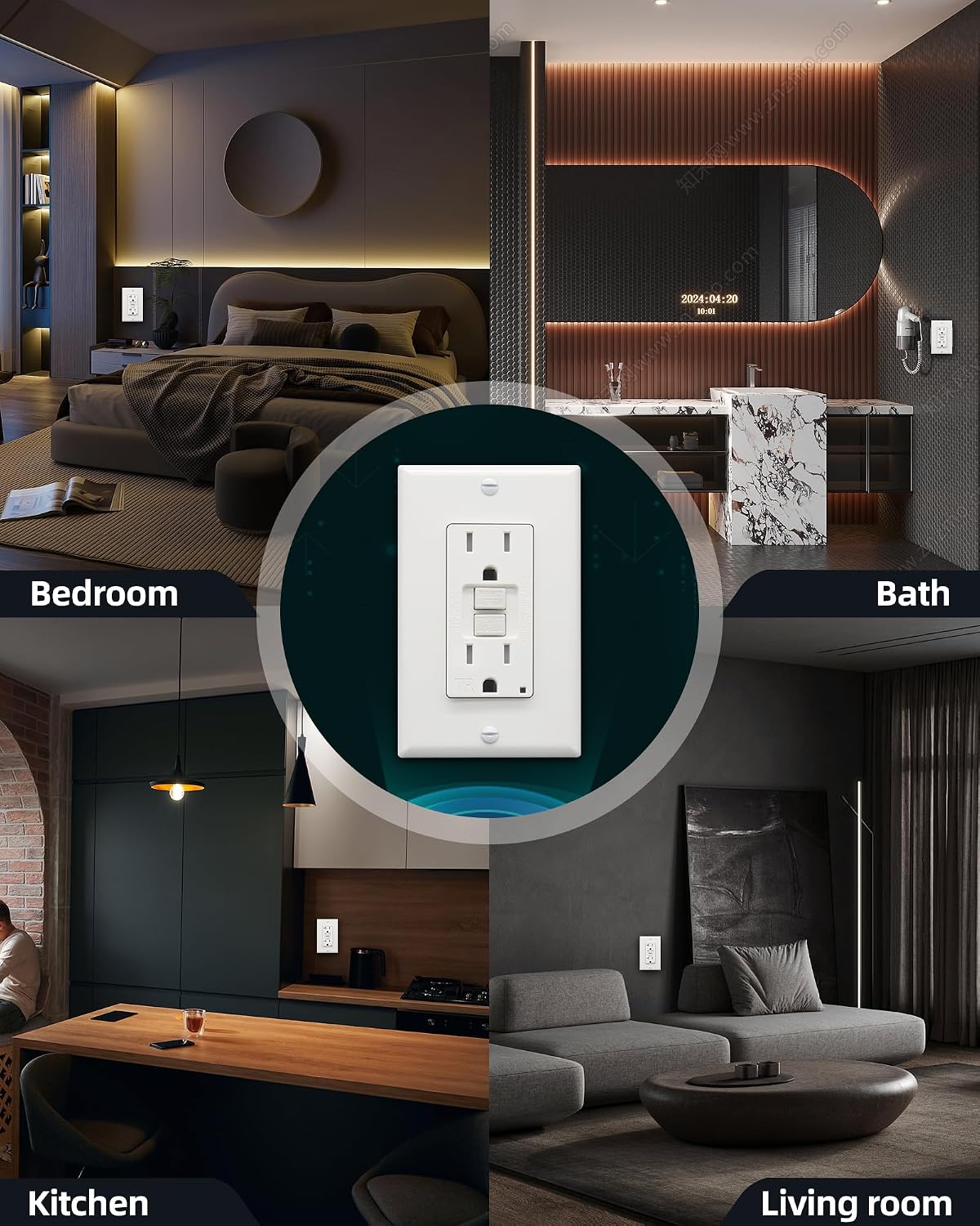 ThunderWay GFCI Outlet 15 Amp, Tamper-Resistant Receptacle, Self-Test with LED Indicator, Indoor/Outdoor Use, ETL Listed, Includes Decor Wall Plates and Screws, White, 10 Pack