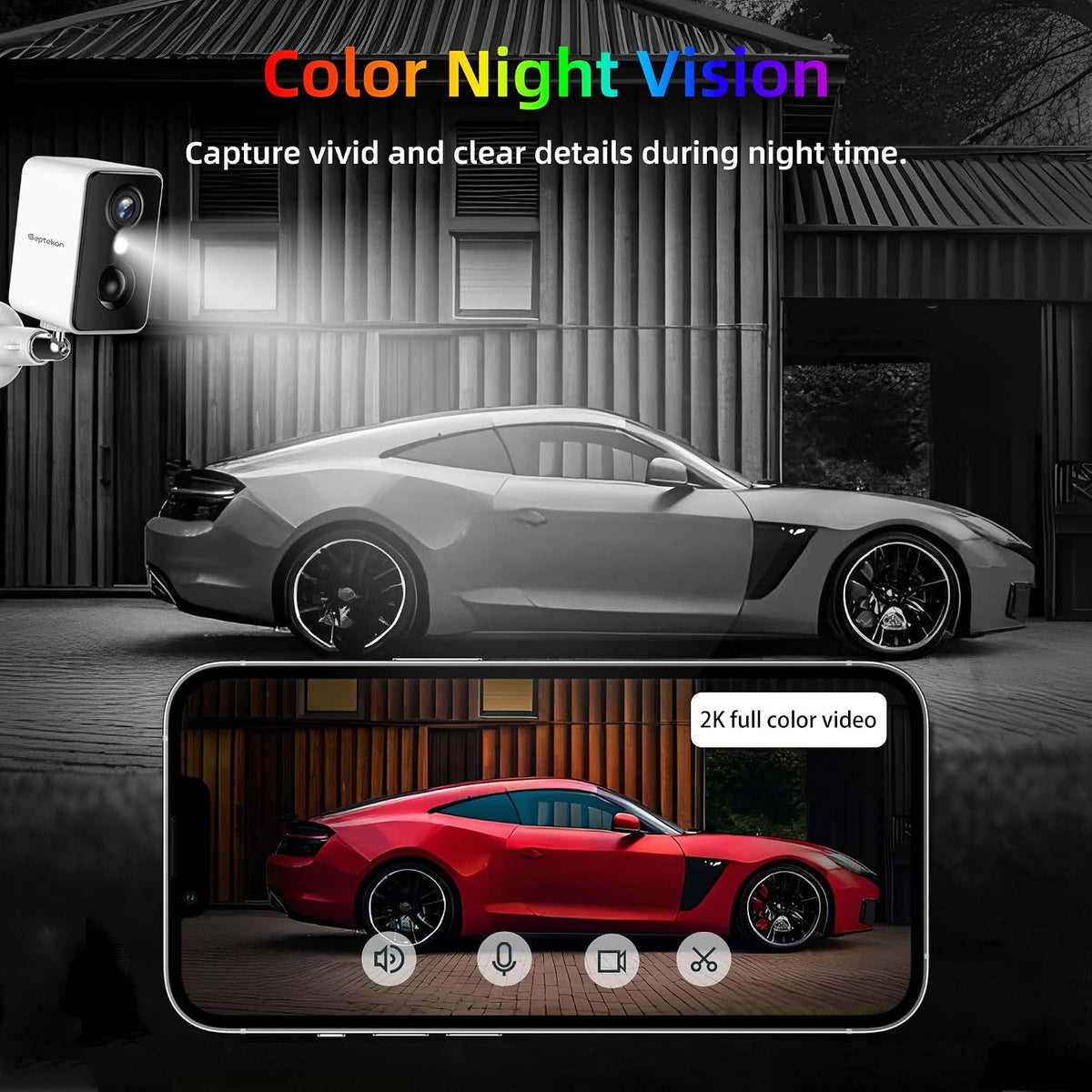 Septekon 2K Security Cameras Wireless Outdoor 4 Pack, Solar Battery Powered Camera with Two Spotlights, PIR Motion Detection Siren, Color Night Vision, 2-Way Audio, IP66 Waterpoof