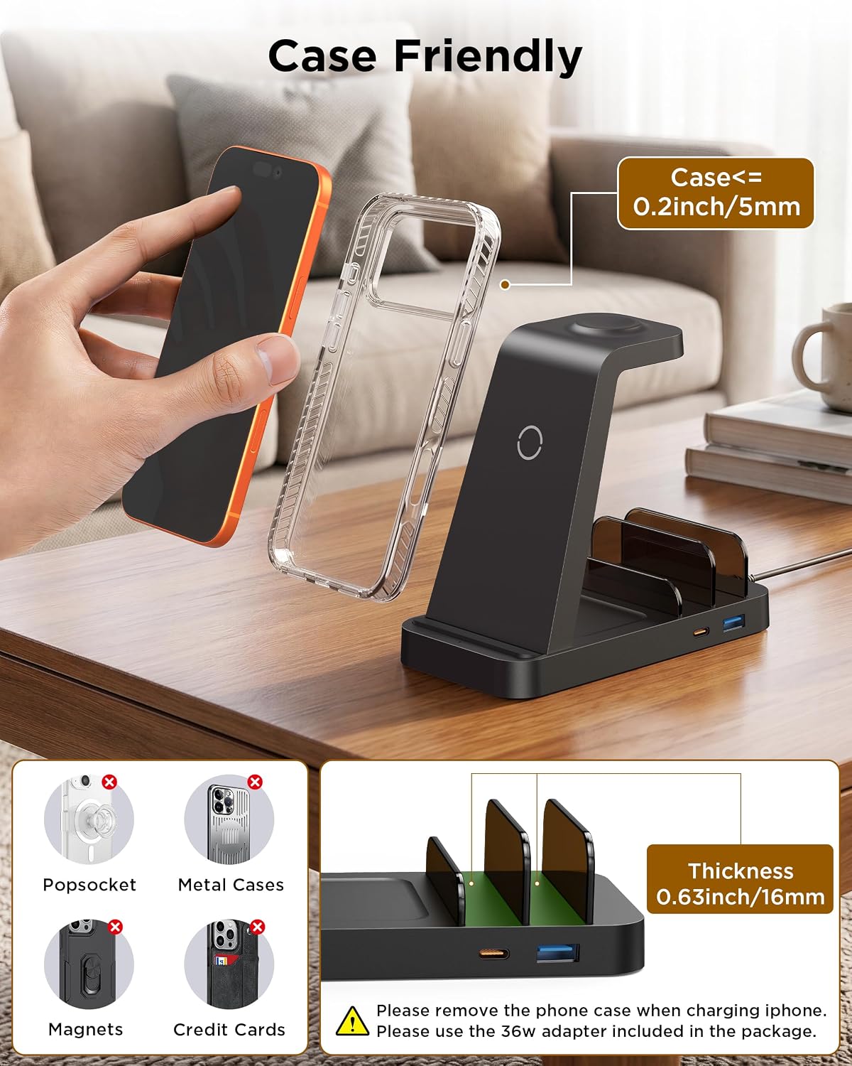 Wireless Charger for iPhone - 5 in 1 Charging Station for Multiple Devices Apple: Fast Wireless Charging Stand Dock for iPhone 17 16e 16 15 14 13 12 Pro Max Apple Watch Airpods